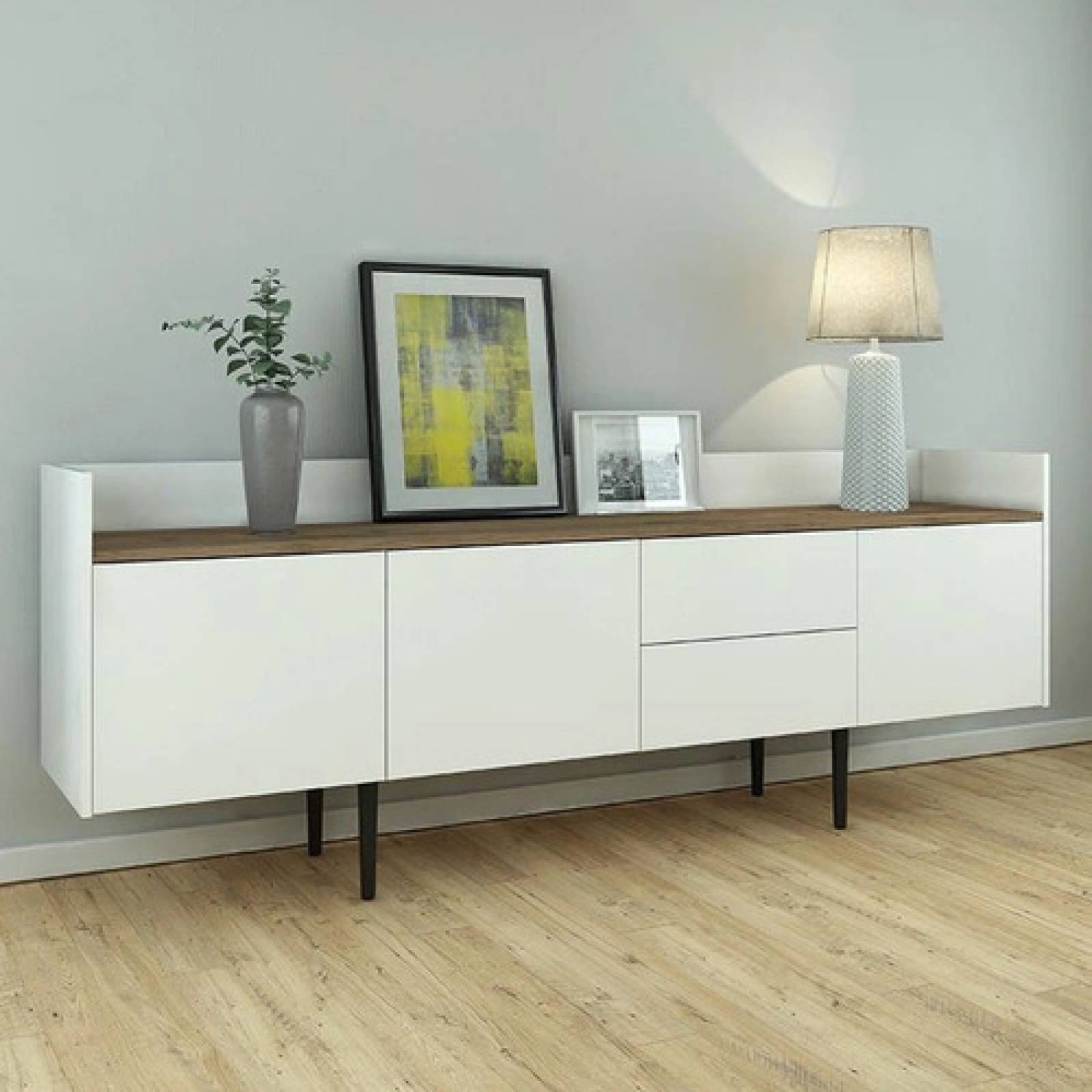 Mueble Para Tv Cajonera Para Sala Minimalista Blanca Tugow