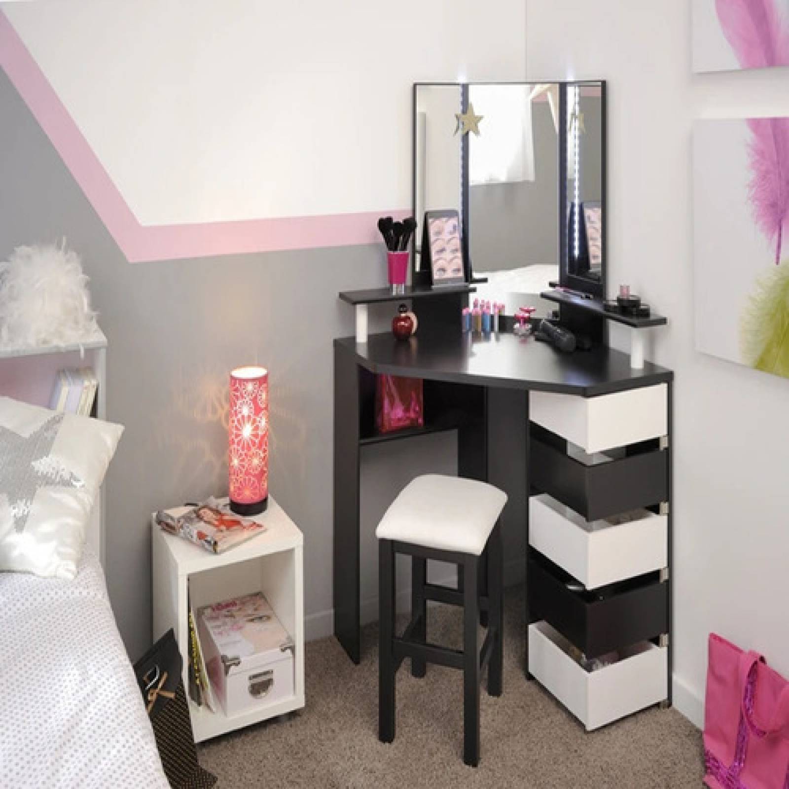  Tocador Negro Para Recamara Con Cajones Rotativos Tugow 