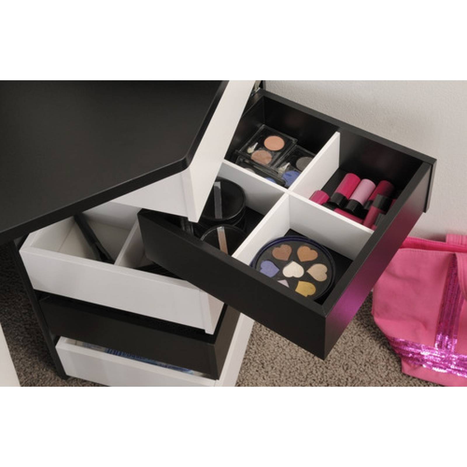  Tocador Negro Para Recamara Con Cajones Rotativos Tugow 