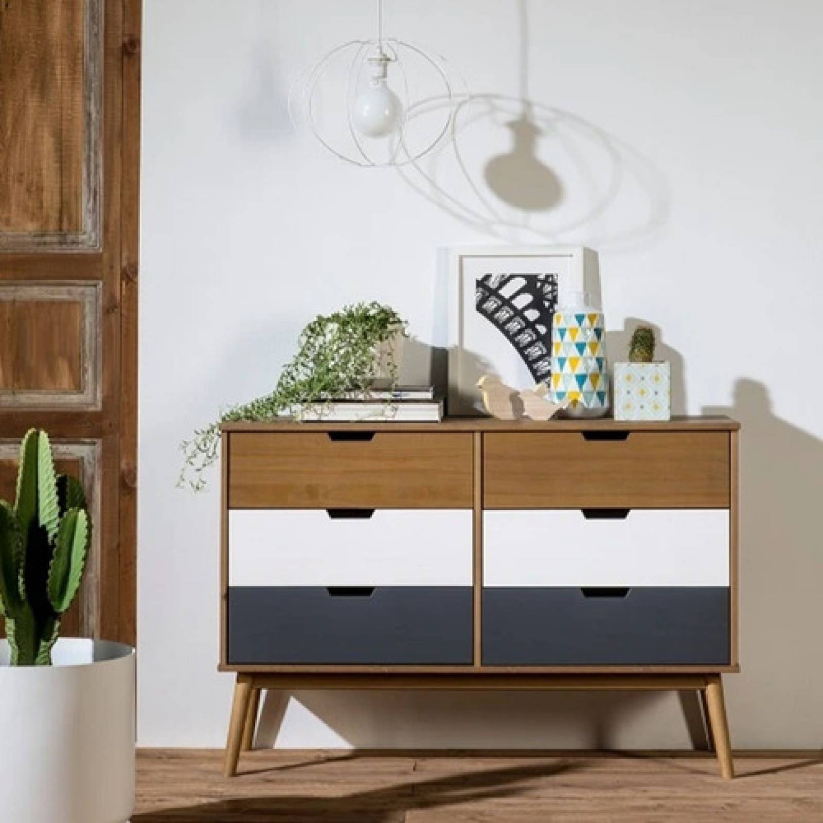 Comoda Estilo Nordico De Madera Con 6 Cajones Tugow