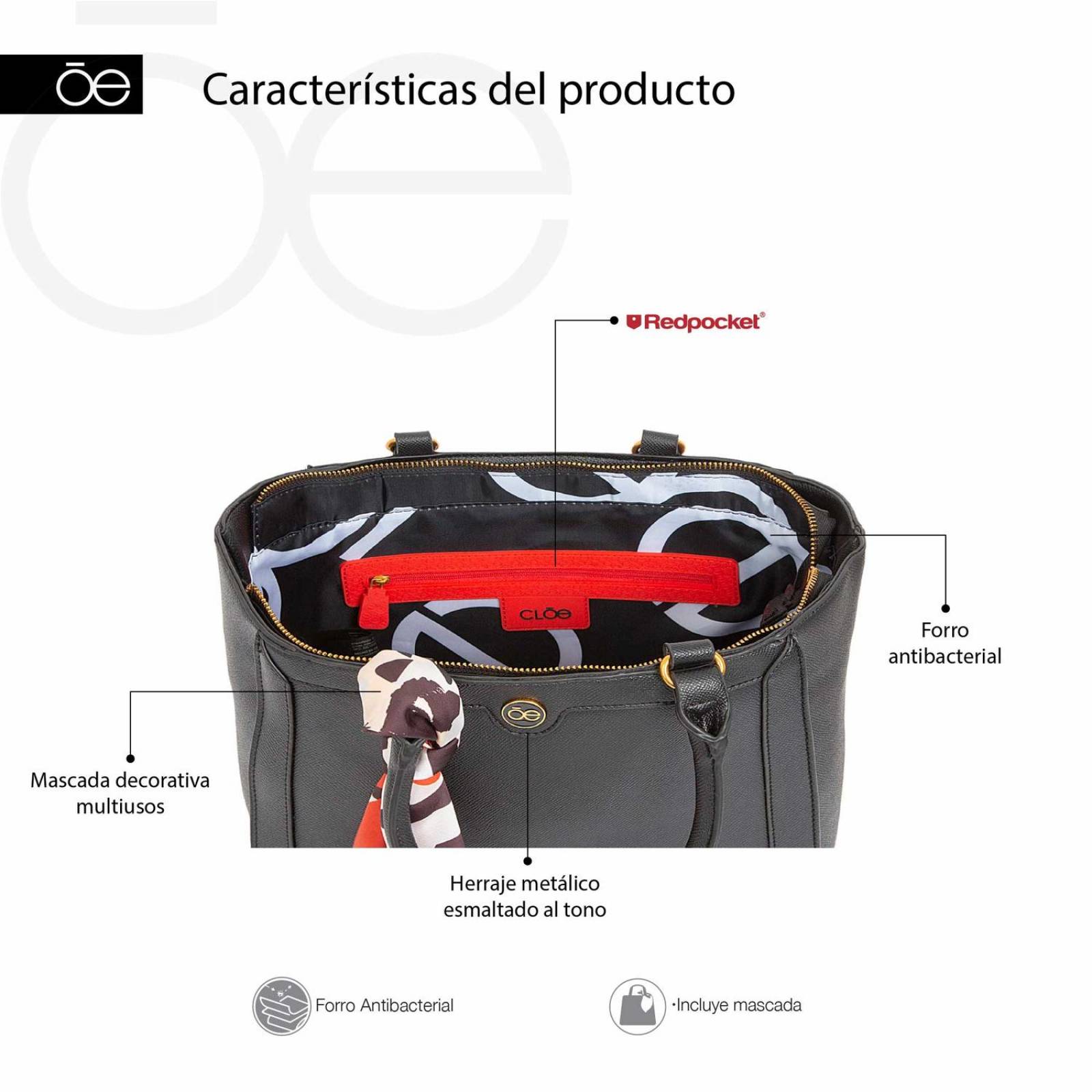 Bolsa Cloe Tote Mascada Decorativa Negro