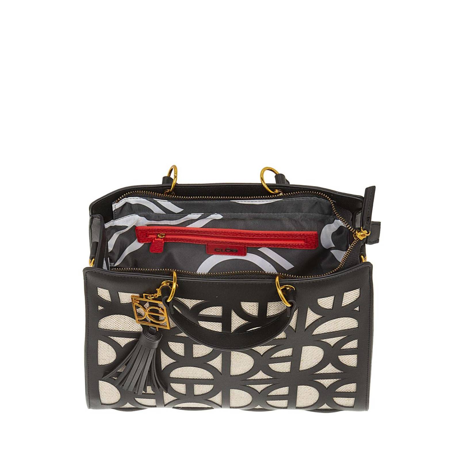 Bolsa Cloe Satchel Grande Tassel Decorativo NEGRO