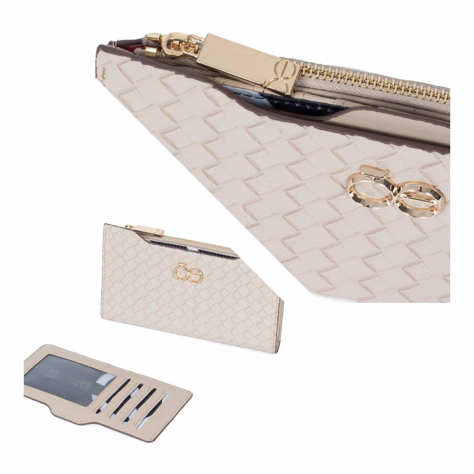 Cartera Cloe Flap Mediana Tejido con Tarjetero BEIGE