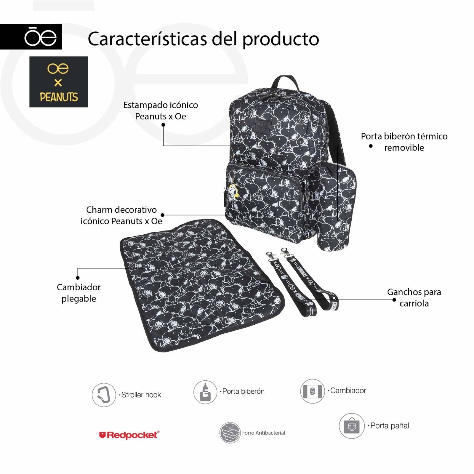 Pañalera Backpack para Mujer Peanuts x Oe Textil