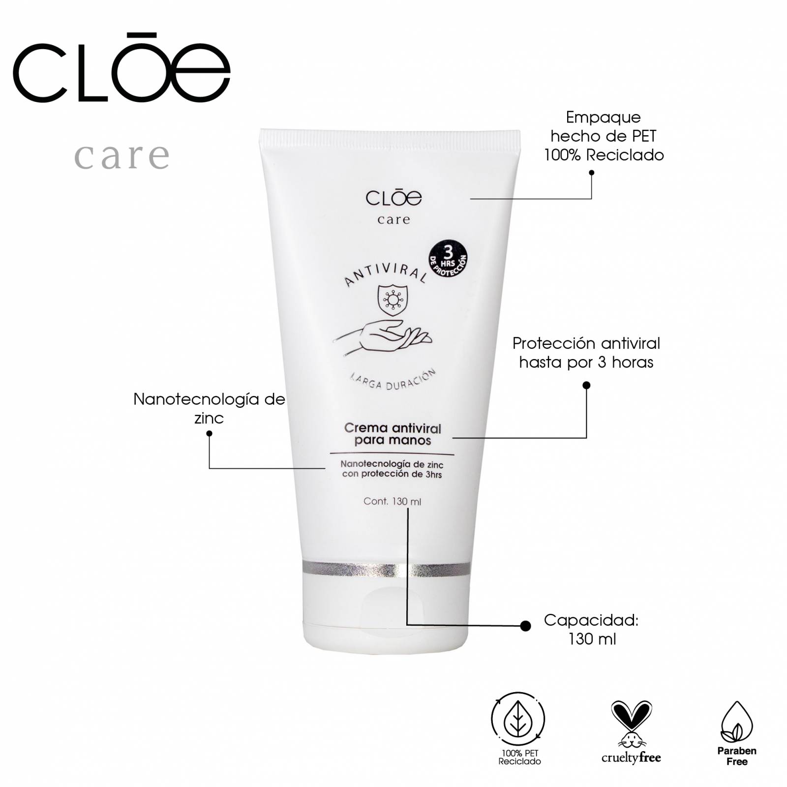 Cloe Care Crema Para Manos Antibacterial  130 ml