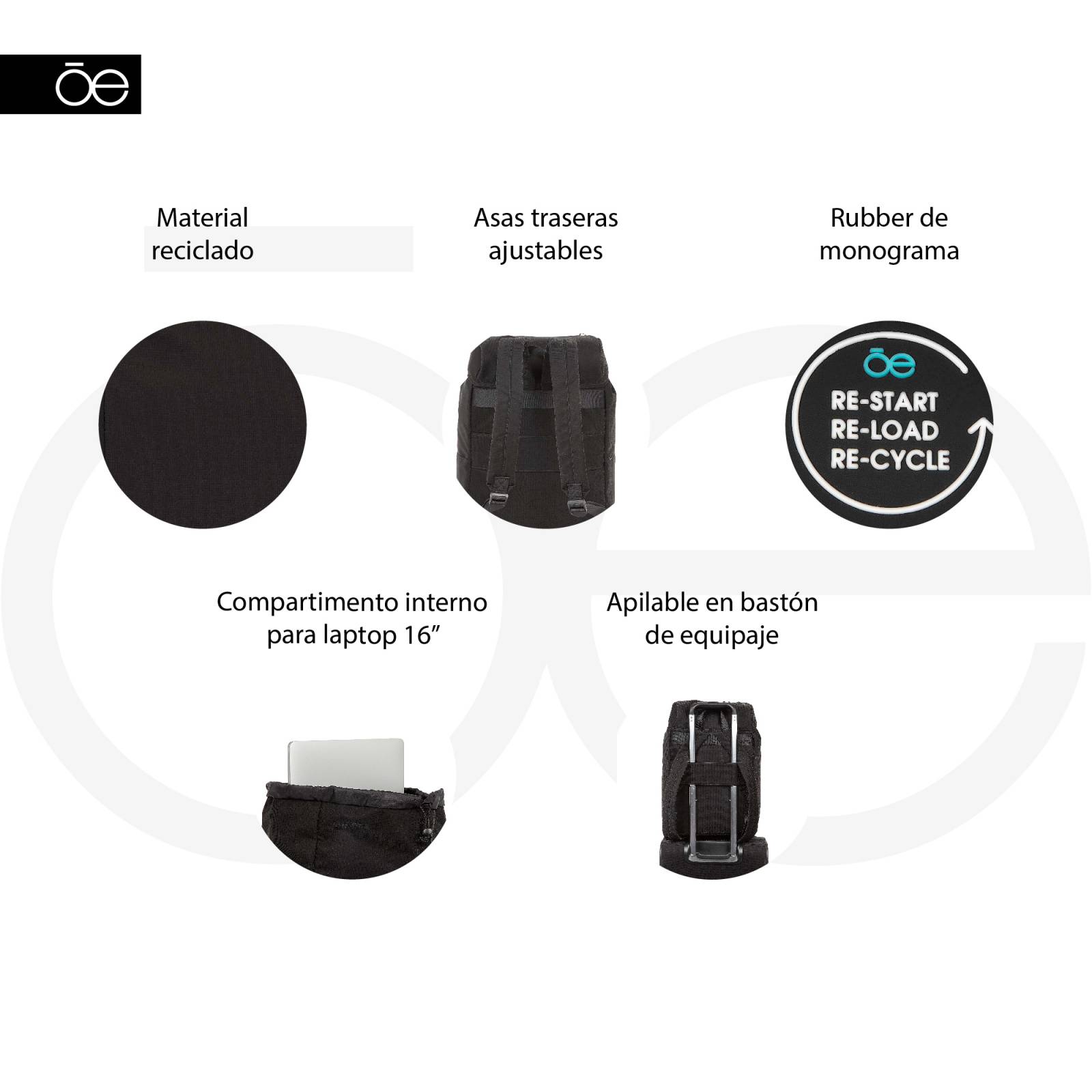 Mochila Unisex Cloe Grande Material reciclado Reflejante