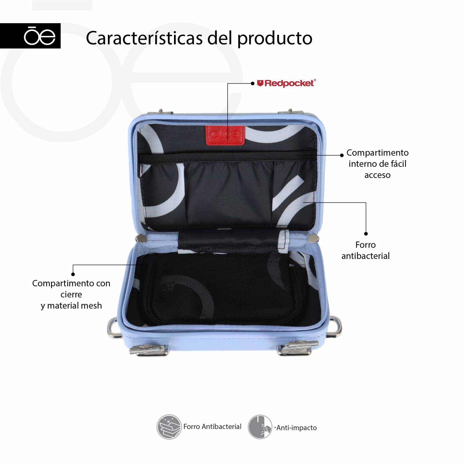 Neceser de Viaje Unisex Cloe Rígido con Asa Larga