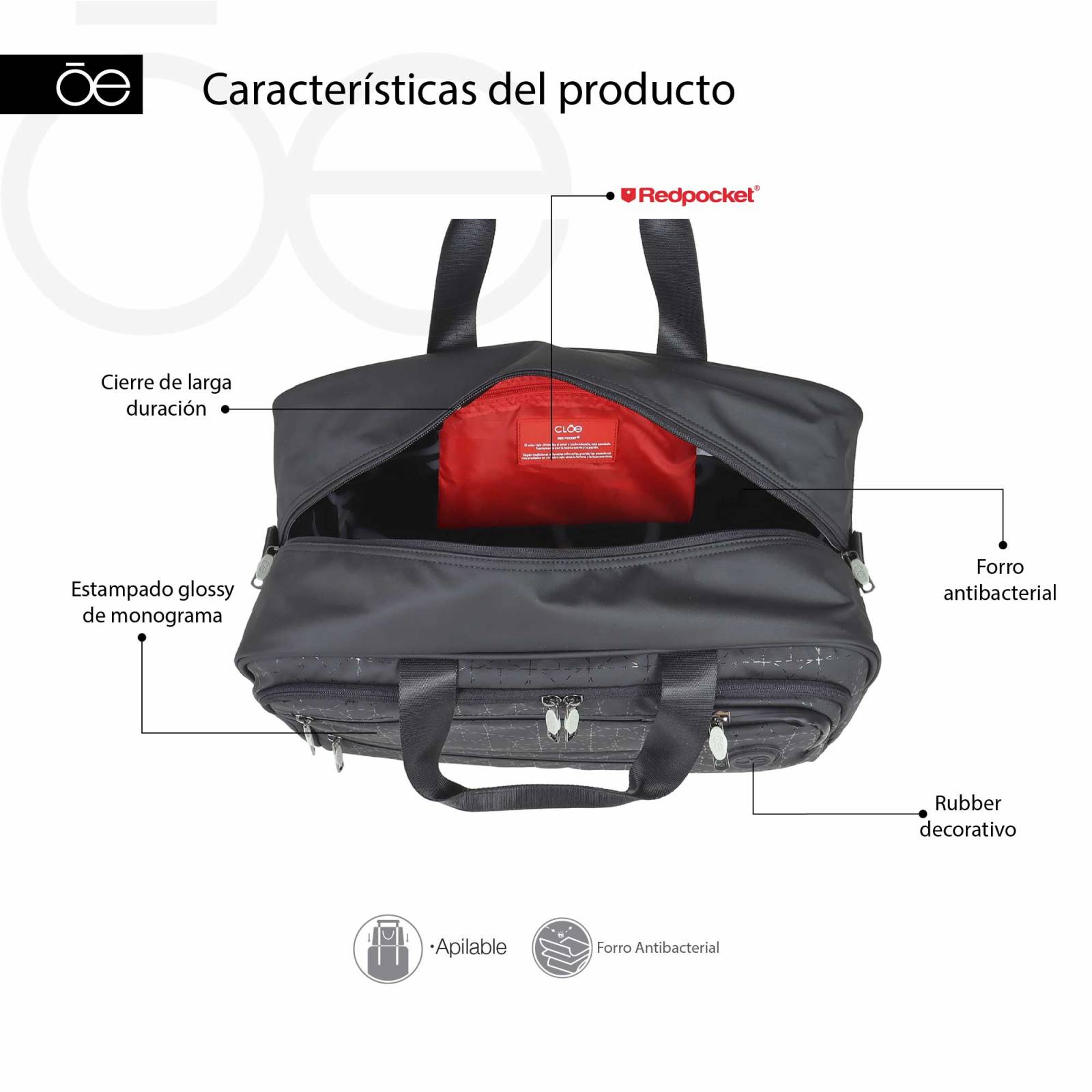 Duffle Bag Cloe Textil Cierres Resistentes al Agua