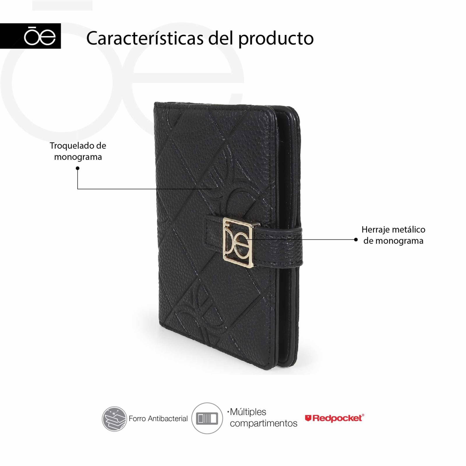 Cartera Porta Pasaporte para Mujer Cloe Monograma Troquelado