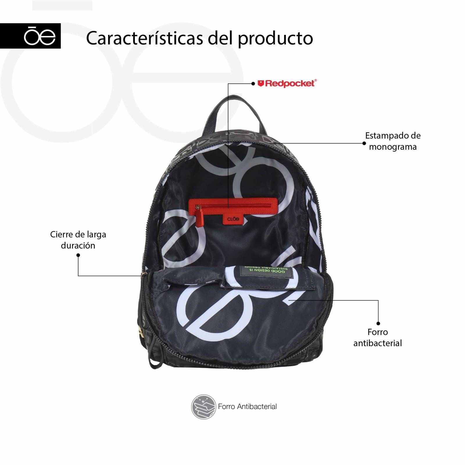 Mochila para Mujer Cloe Nylon Estampado Glossy