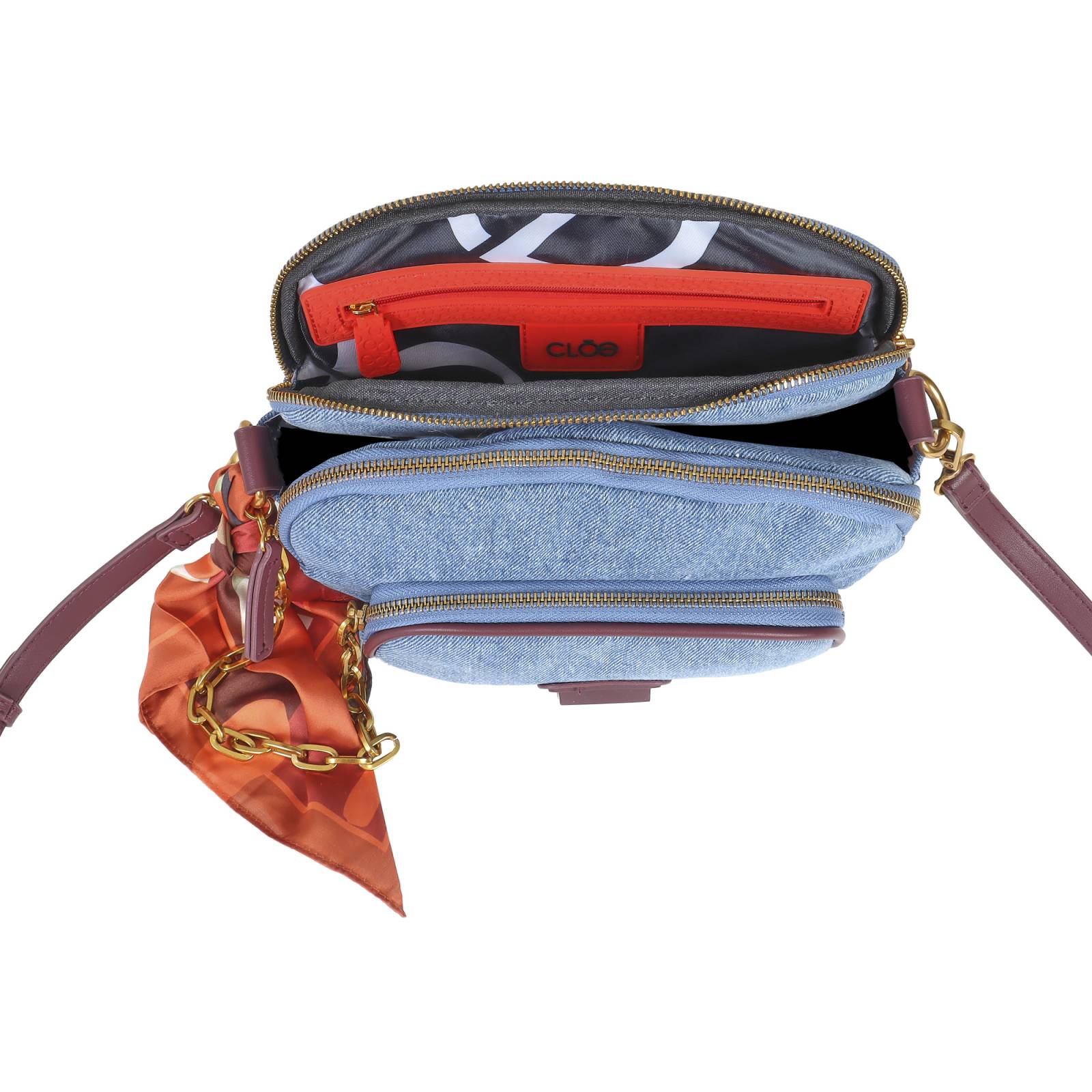 Bolsa Crossbody para Mujer Cloe Mediana Denim con Mascada