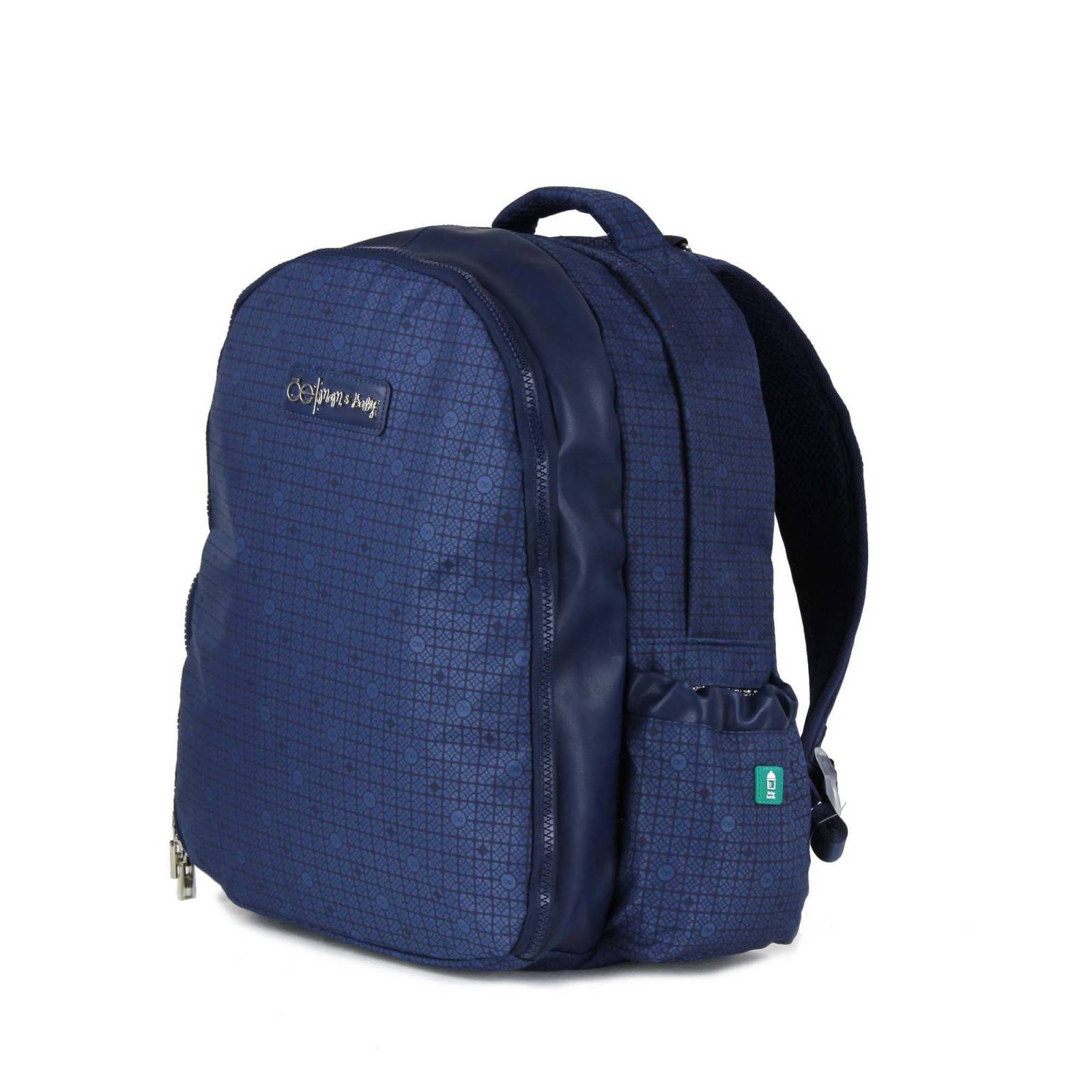 Pañalera backpack textil con trama icónica de la marca