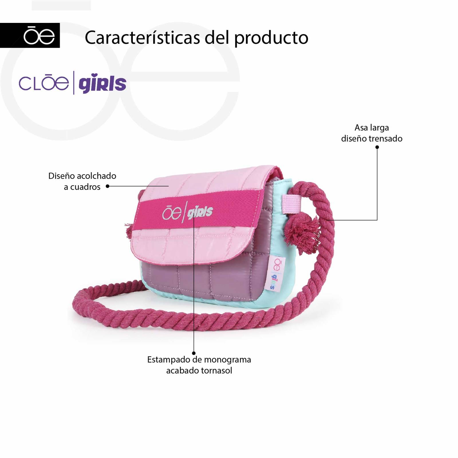 Bolsa Crossbody para Niña Cloe Acolchada a Cuadros