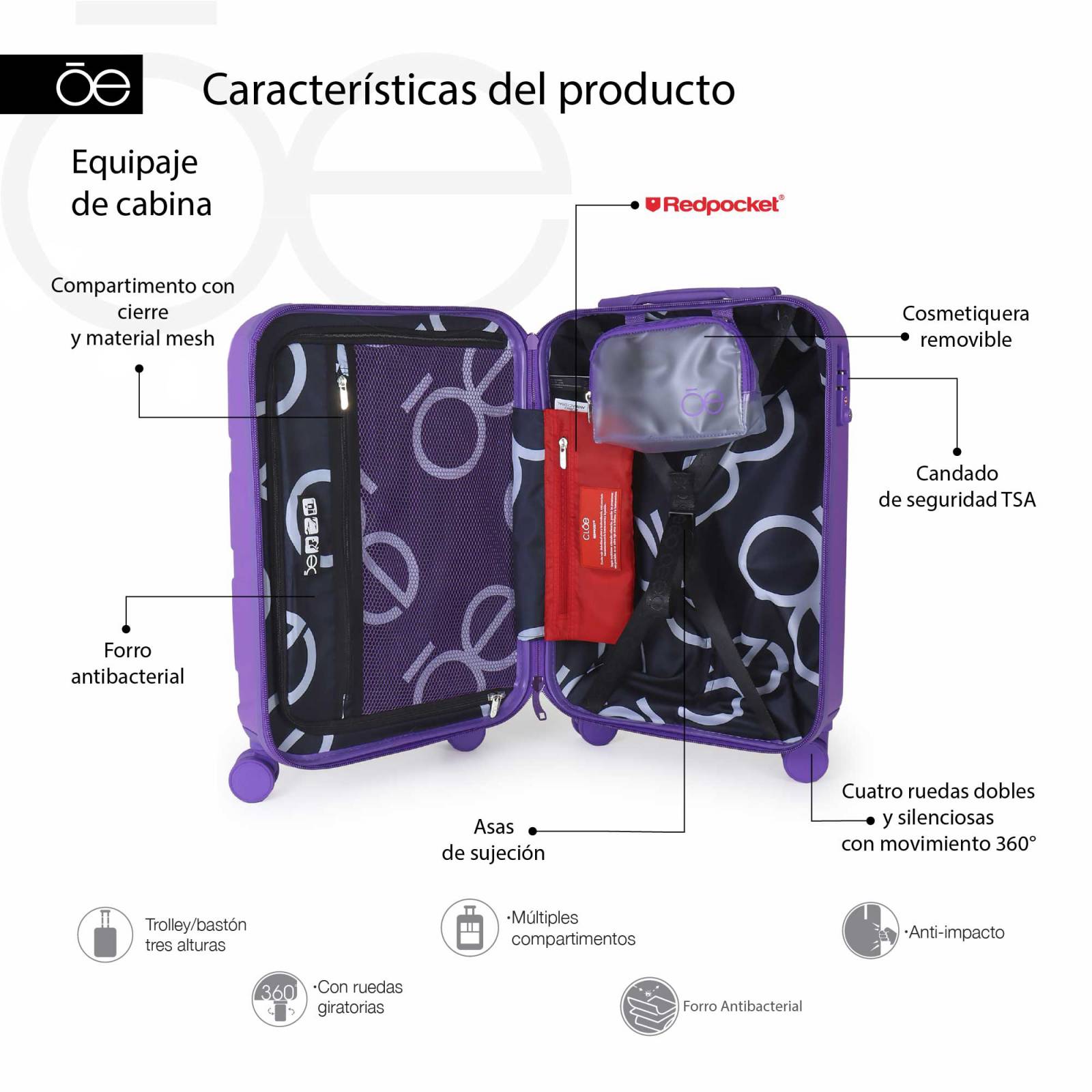 Maleta Vertical 20 para Mujer Cloe Chica de Cabina Rígida