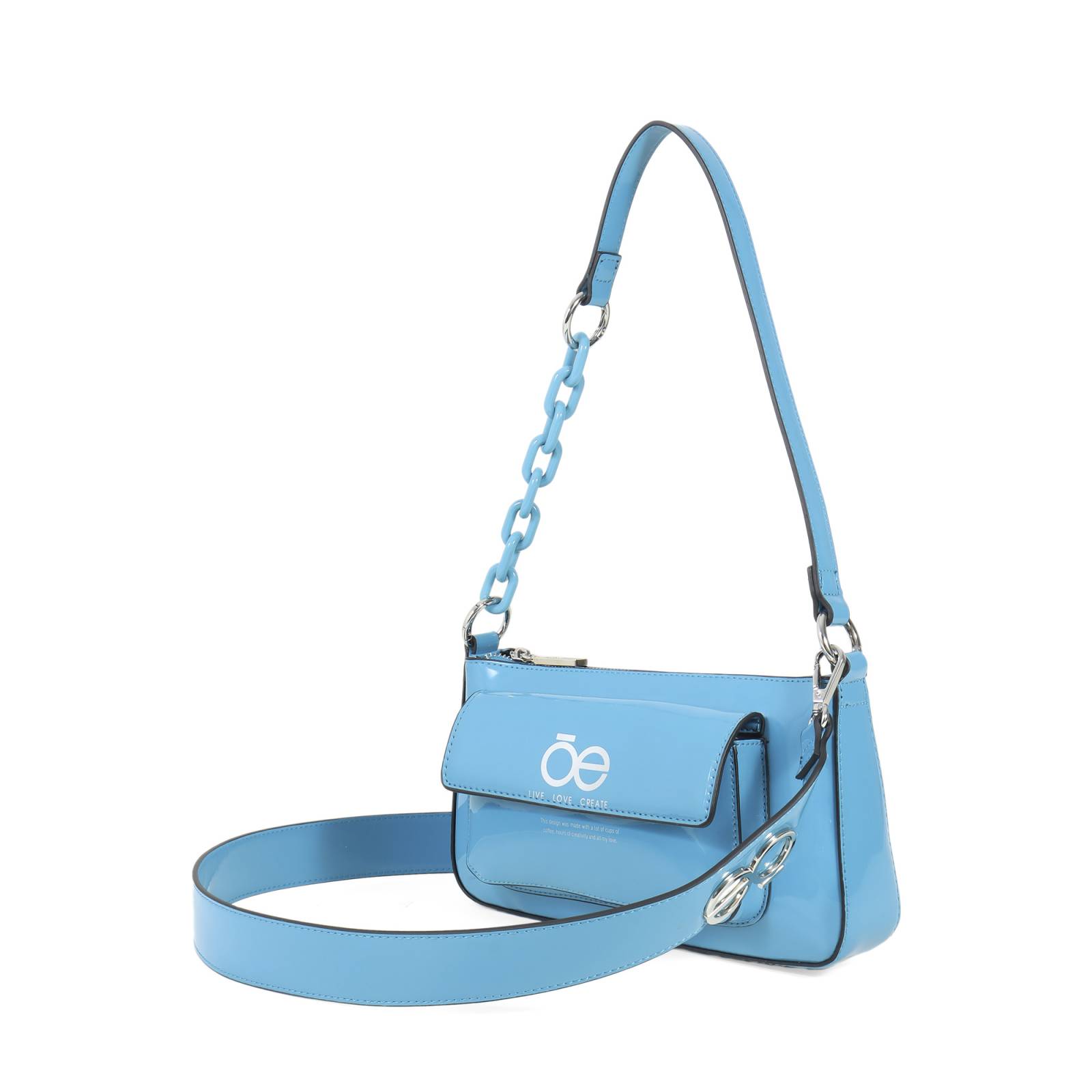Bolsa Baguette Cloe 2 en 1 Charol color Azul