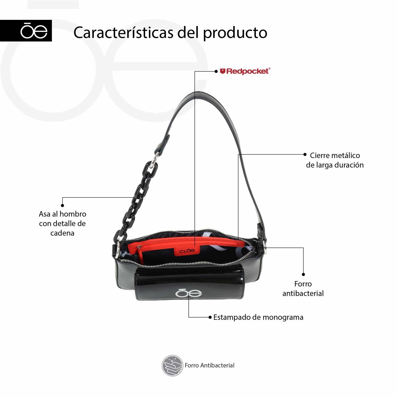 Bolsa Baguette Cloe 2 en 1 Charol color Azul