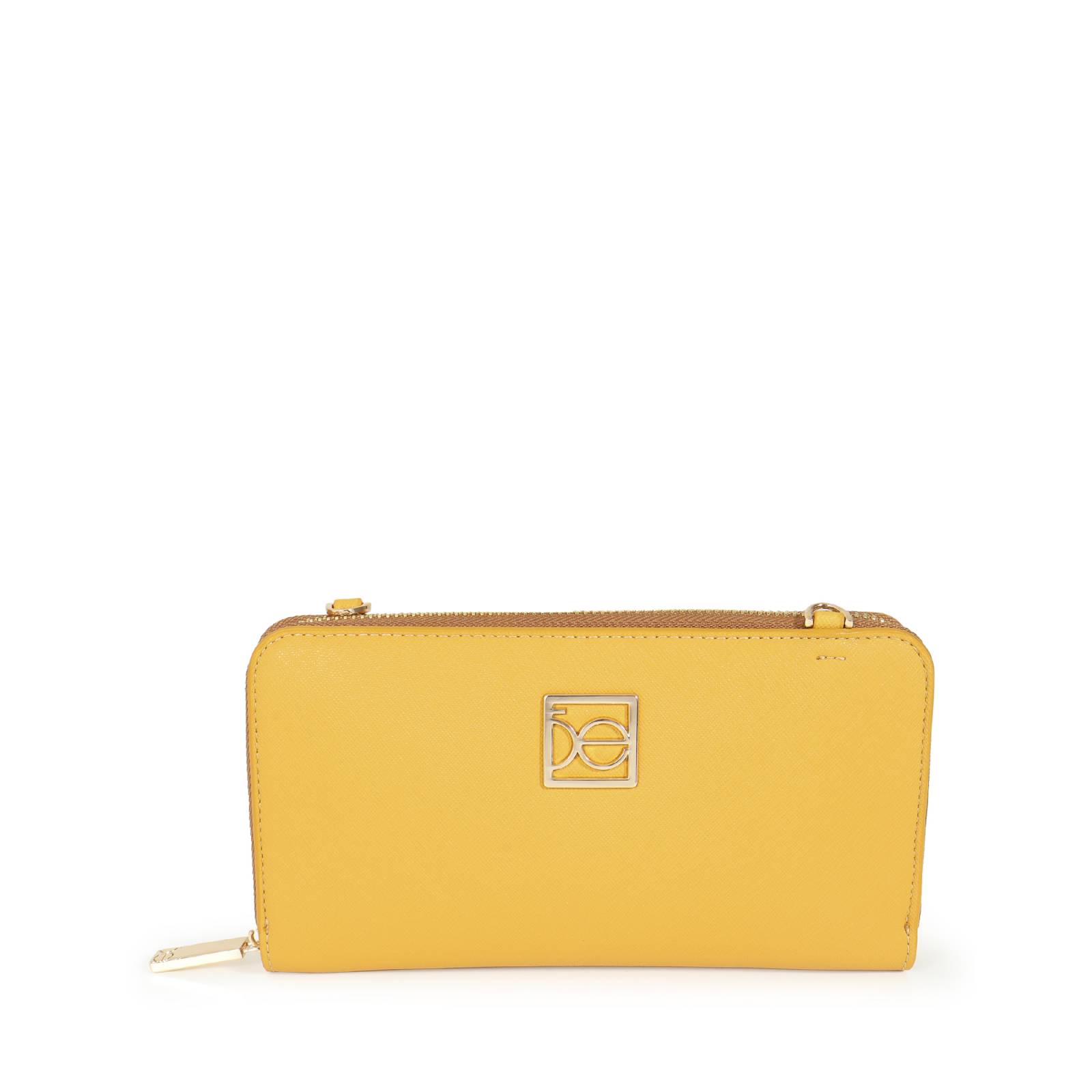 Cartera Grande 2 en 1 Cierre Sencillo color Amarillo Ocre