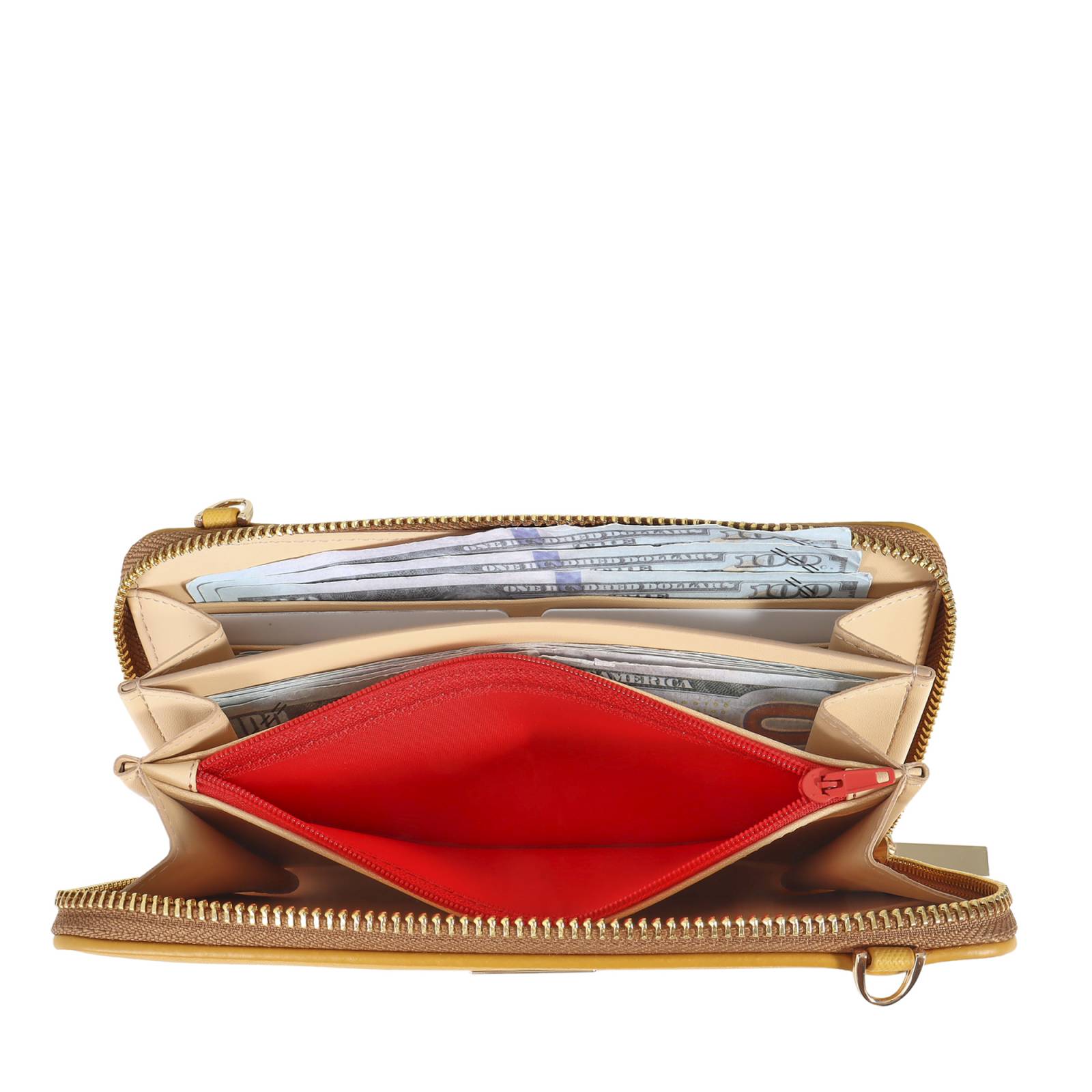 Cartera Grande 2 en 1 Cierre Sencillo color Amarillo Ocre