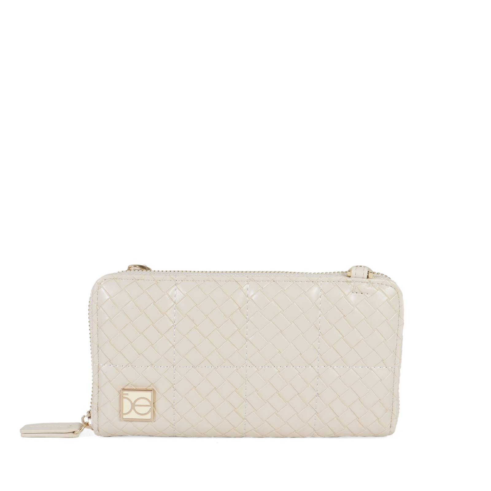 Cartera Cloe Grande Cierre Sencillo Diseño Tejido color Beige