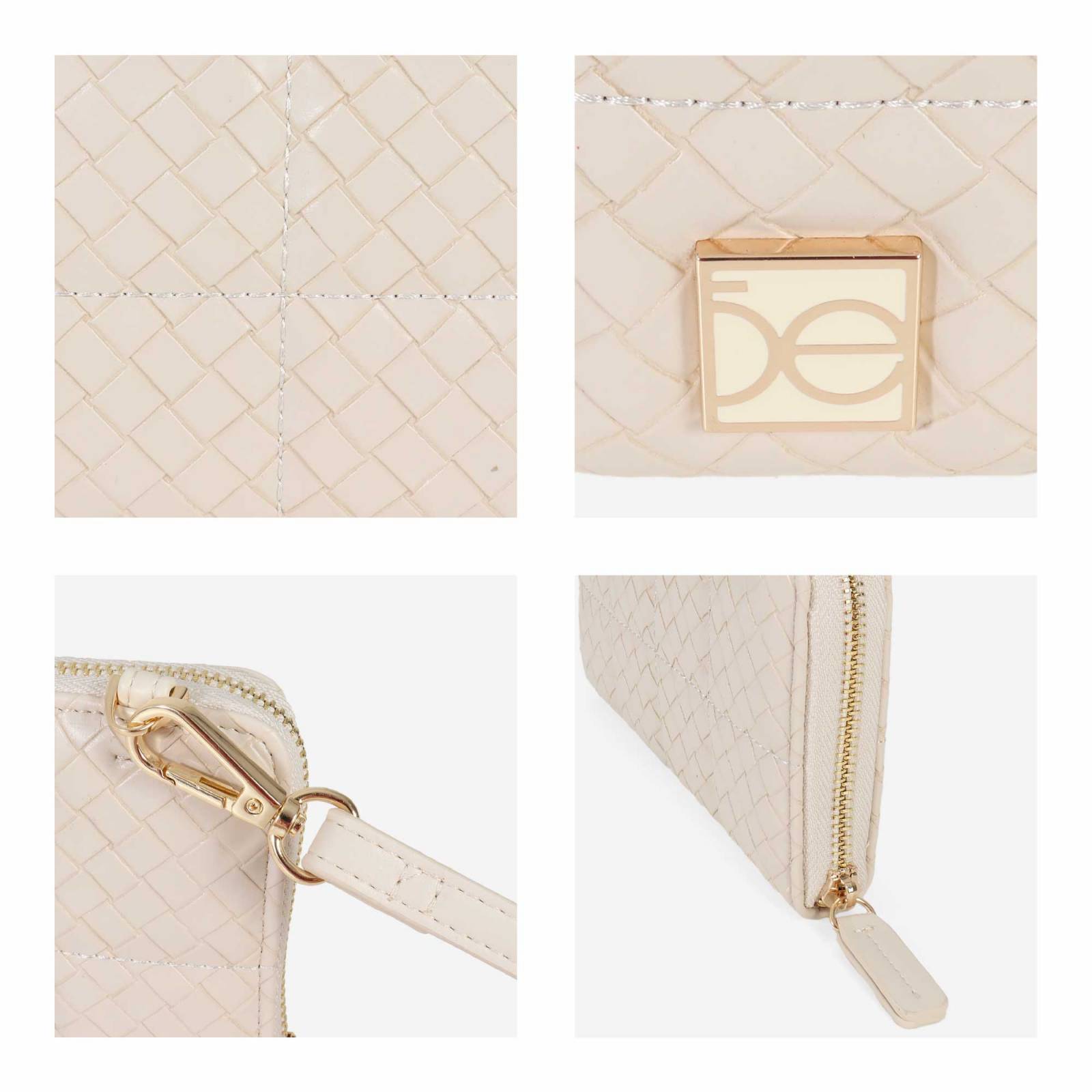 Cartera Cloe Grande Cierre Sencillo Diseño Tejido color Beige