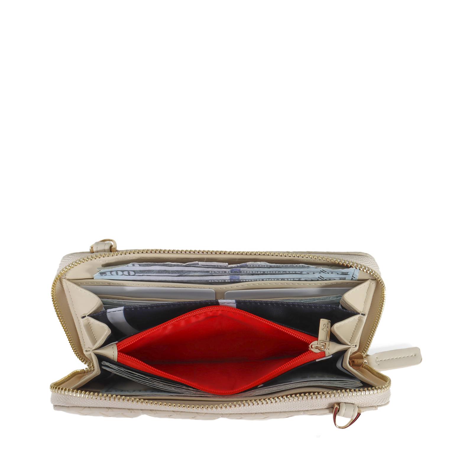 Cartera Cloe Grande Cierre Sencillo Diseño Tejido color Beige