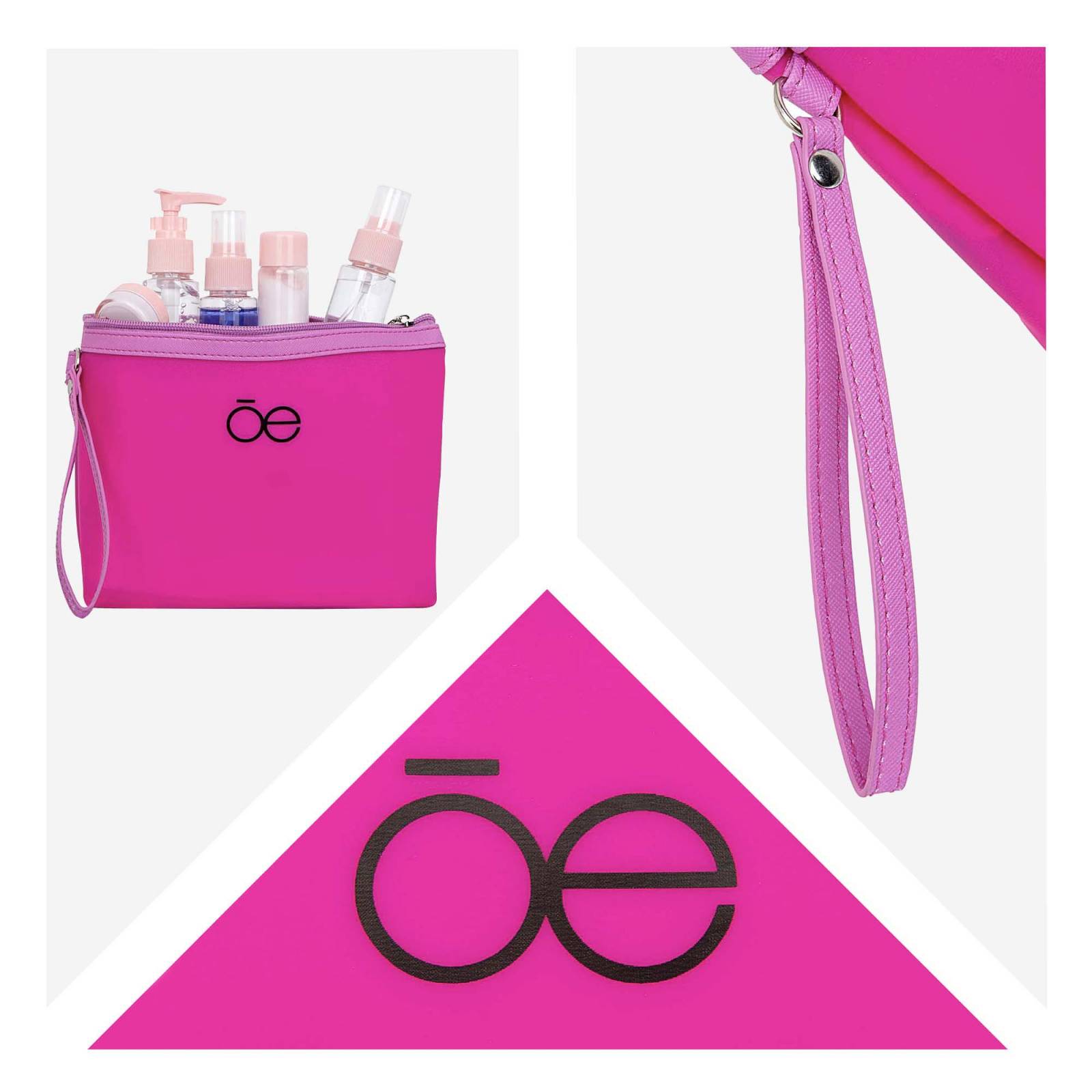 Cosmetiquera Cloe Chica Cierre Sencillo con Maneral color Rosa