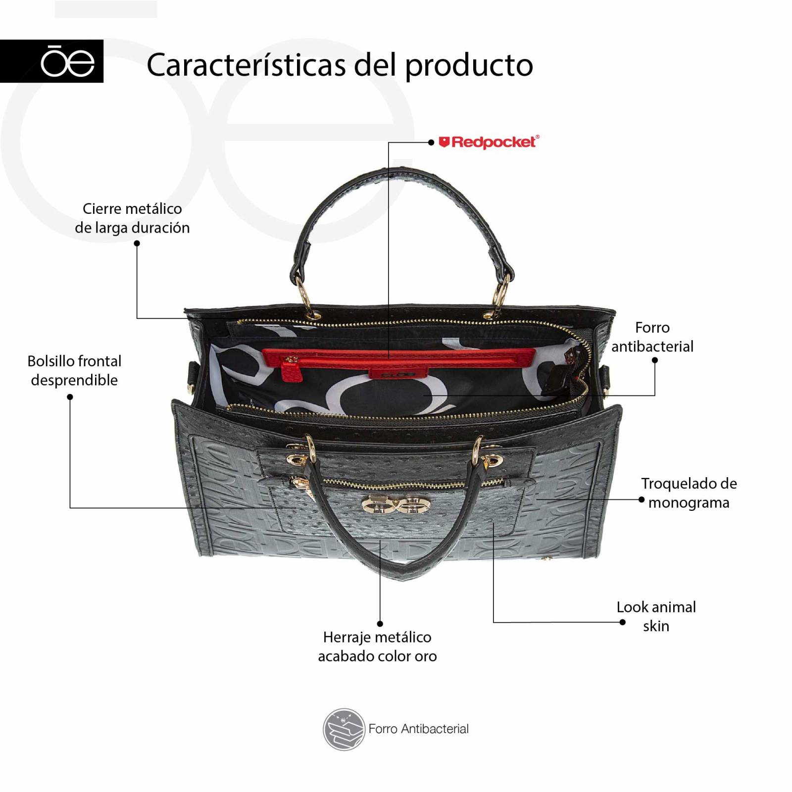 Bolsa Satchel para Mujer Cloe 2 en 1 Grande Embozado