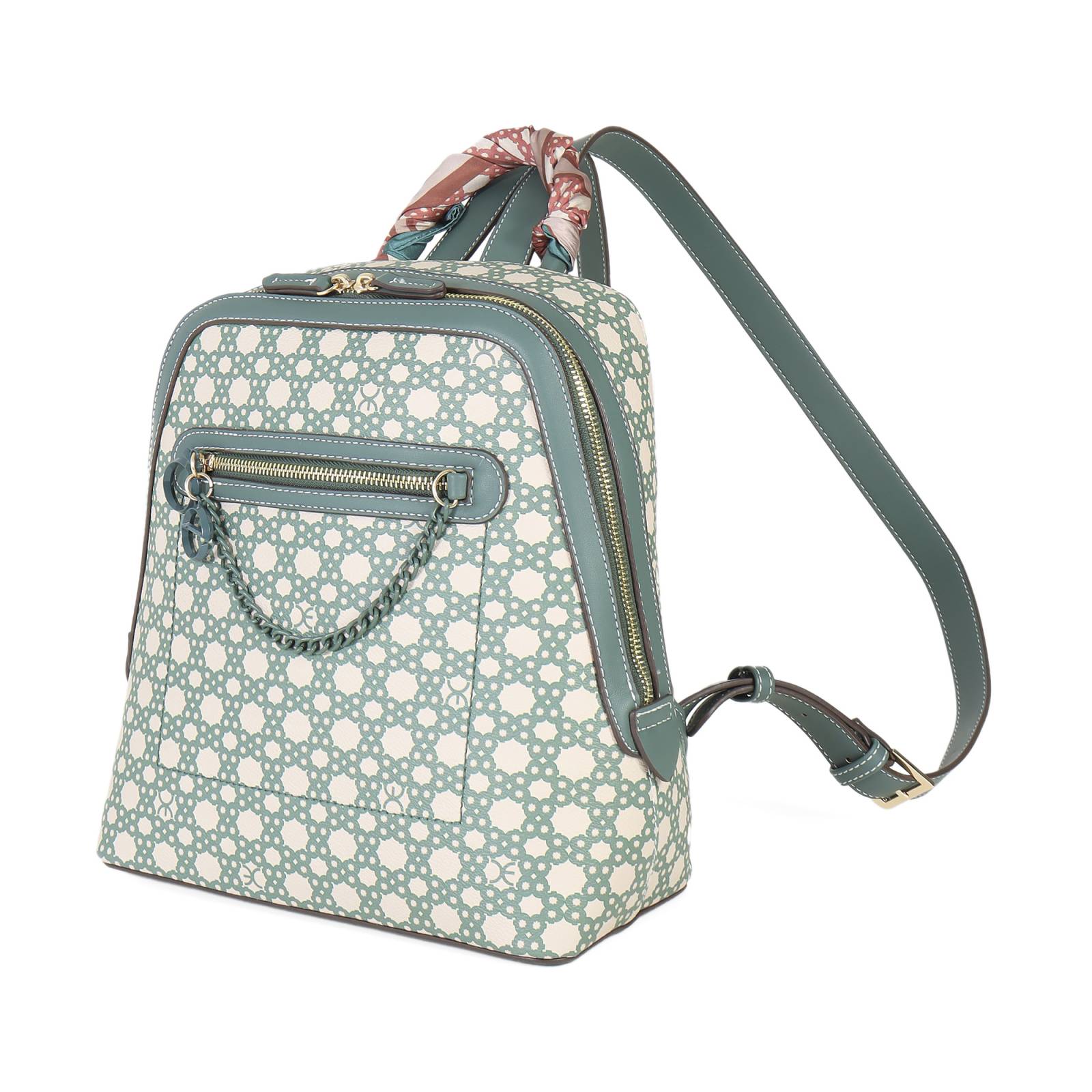 Mochila para Mujer Cloe Mediana con Mascada y Detalle Cadena