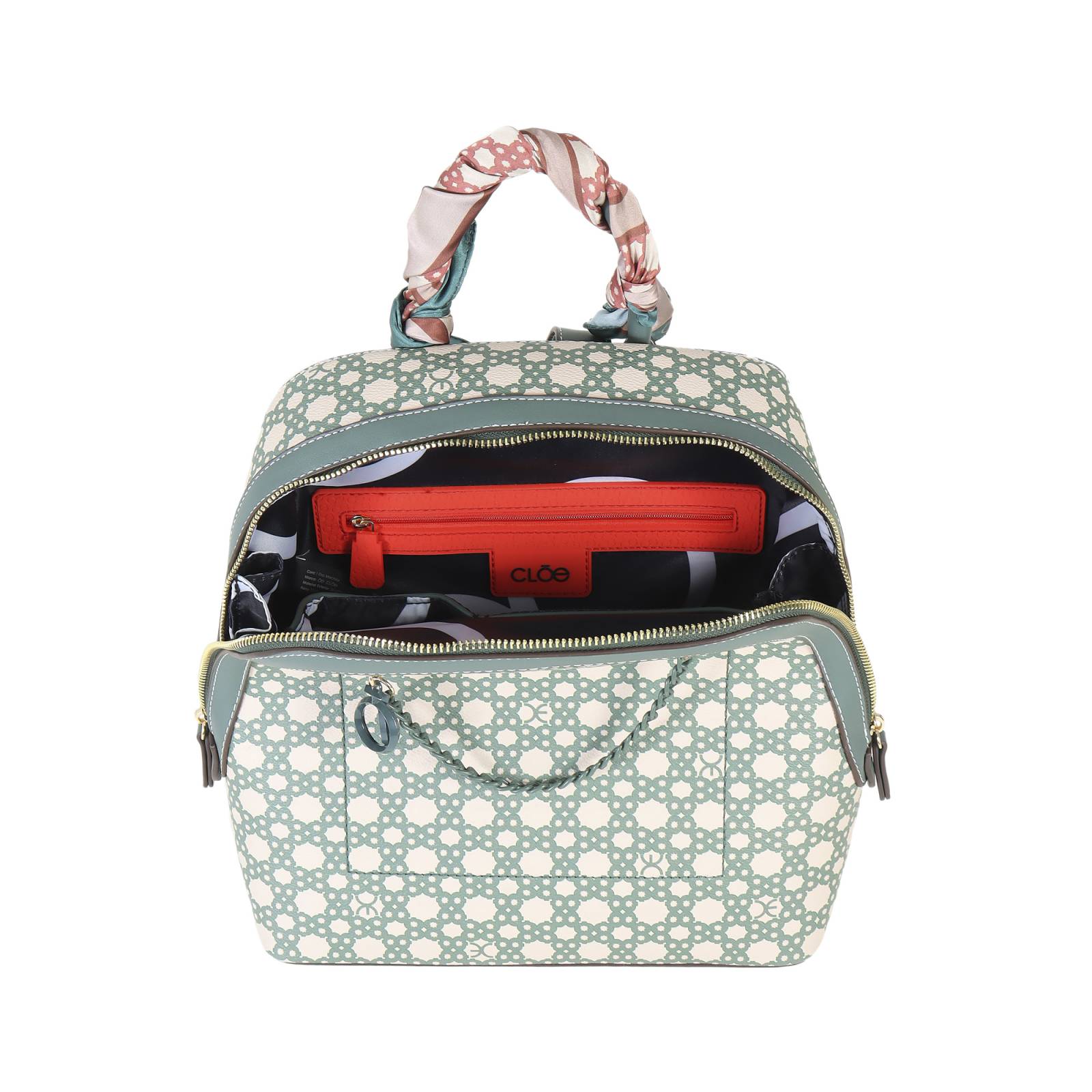 Mochila para Mujer Cloe Mediana con Mascada y Detalle Cadena