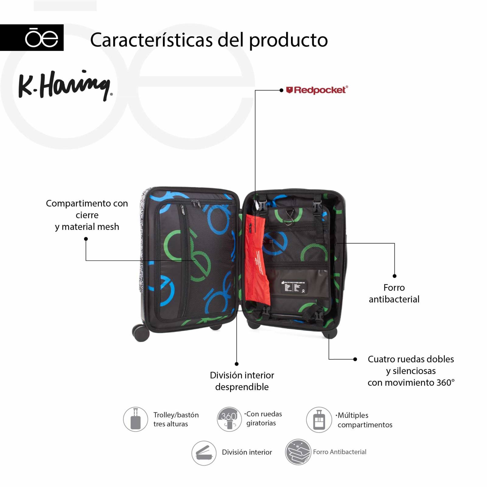 Maleta Cloe Para Mujer Chica 20  Textil Keith Haring x Oe