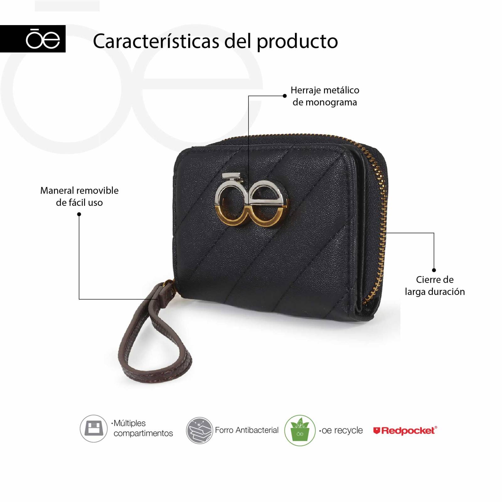 Cartera para Mujer Cloe Chica Acolchada con Cierre Sencillo