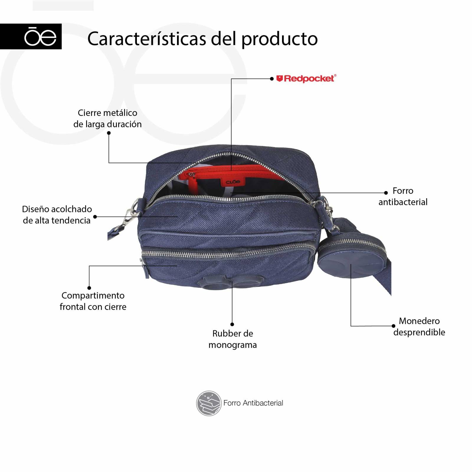 Bolsa Crossbody Cloe para mujer Acolchada con Asa larga