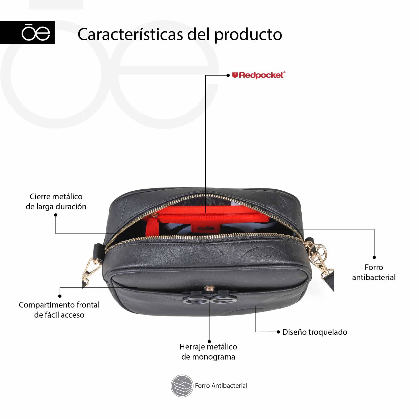 Bolsa Crossbody Cloe Monograma Troquelado Herraje Metalico