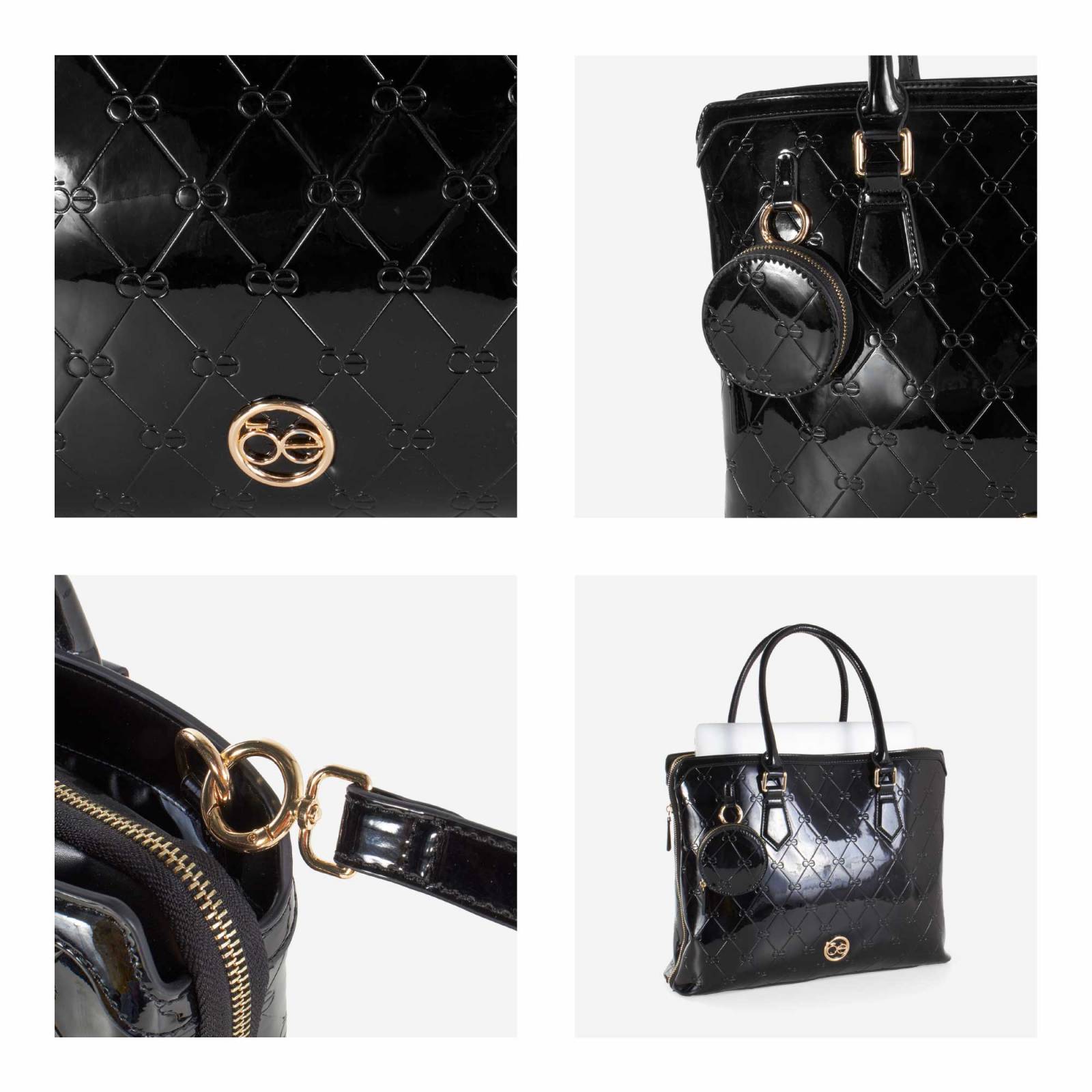 Bolsa Cloe Para Mujer Porta Laptop 15  Charol con Monedero