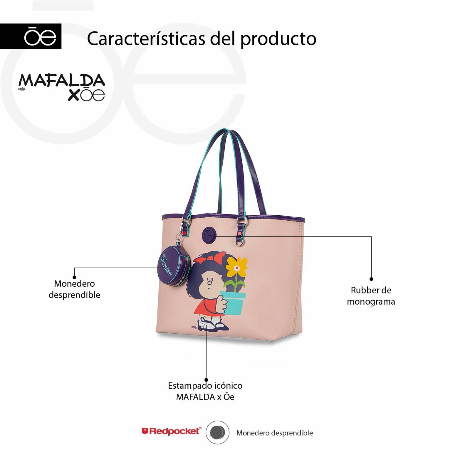 Bolsa Tote Para Mujer Mafalda x Oe con Monedero