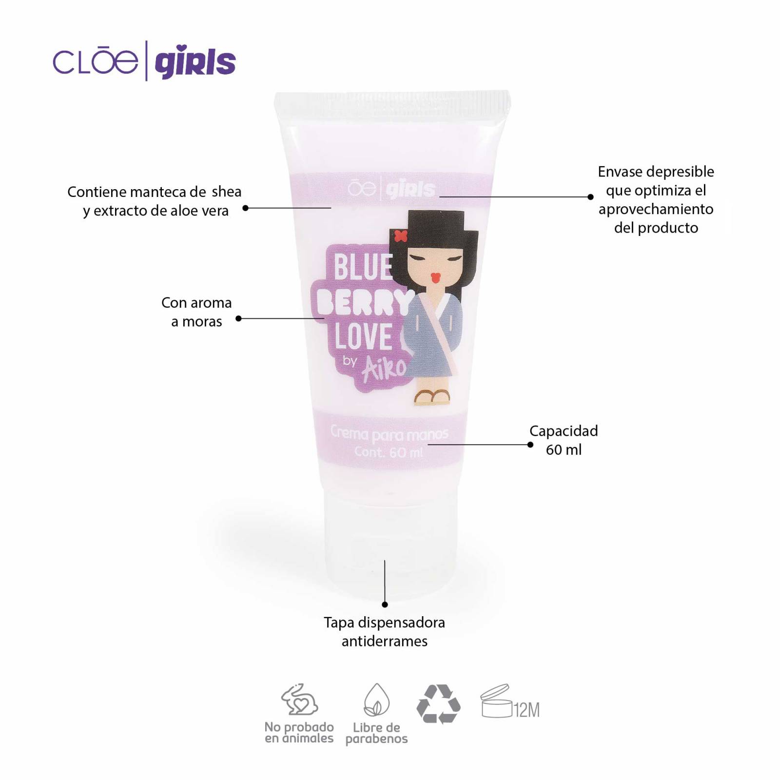 Crema de Manos Cloe Girls Aiko Aroma Moras 60 Ml