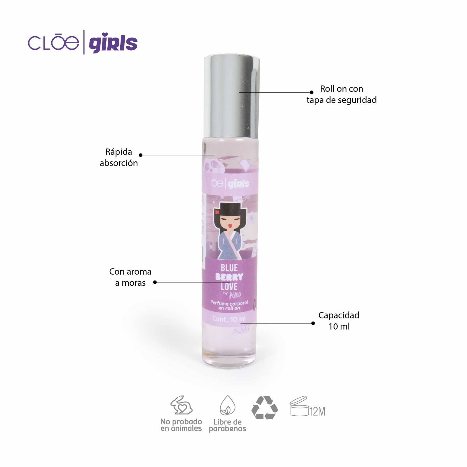 Perfume Roll On Cloe Girls María Aroma moras 10 Ml