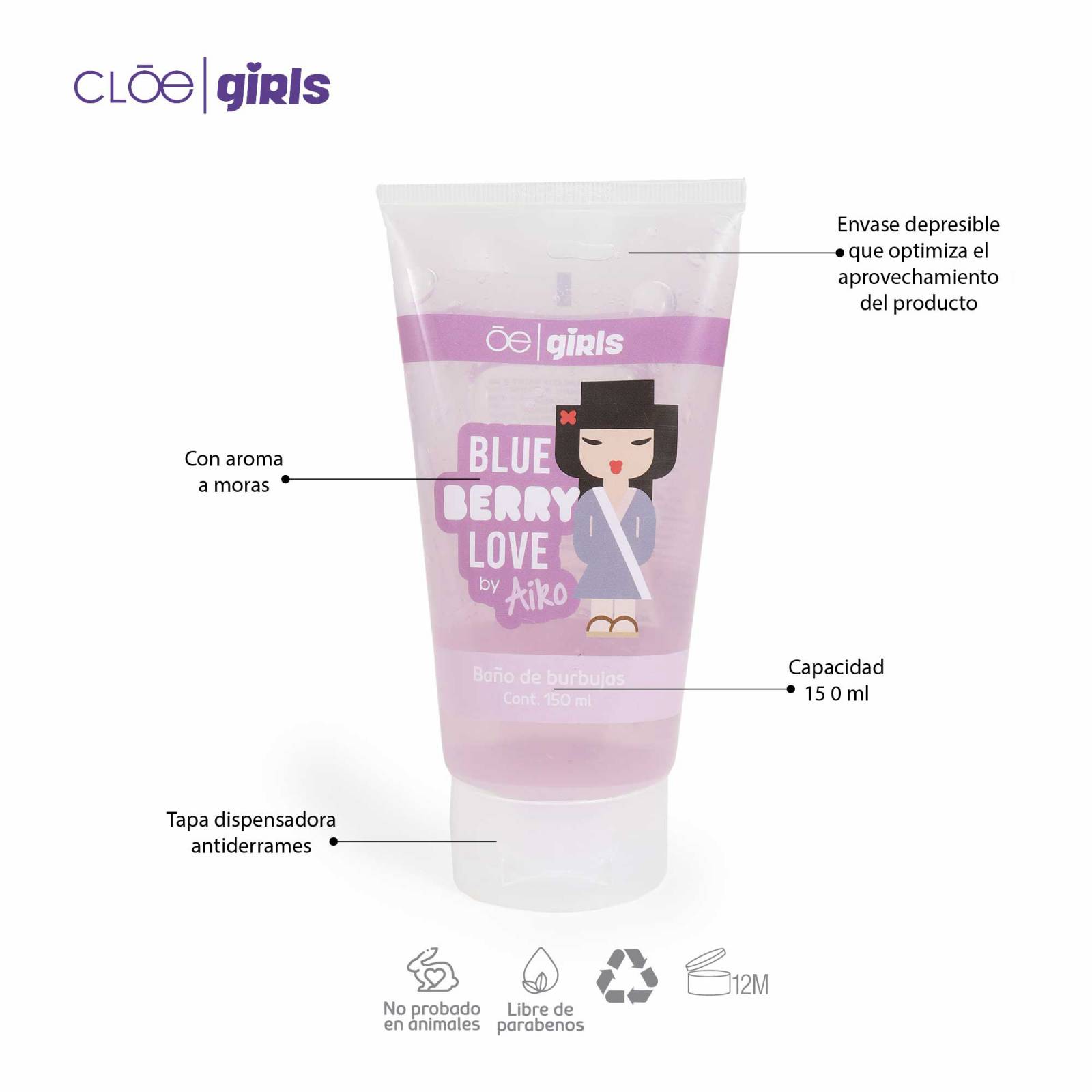 Set Cloe Girls Burbujas de Baño y Crema Corporal Aiko Aroma Moras 150 Ml