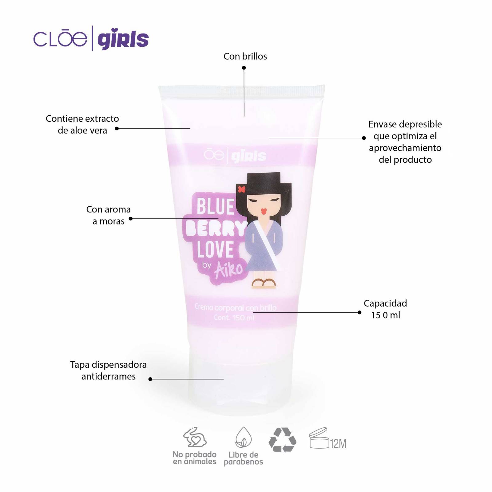 Set Cloe Girls Burbujas de Baño y Crema Corporal Aiko Aroma Moras 150 Ml