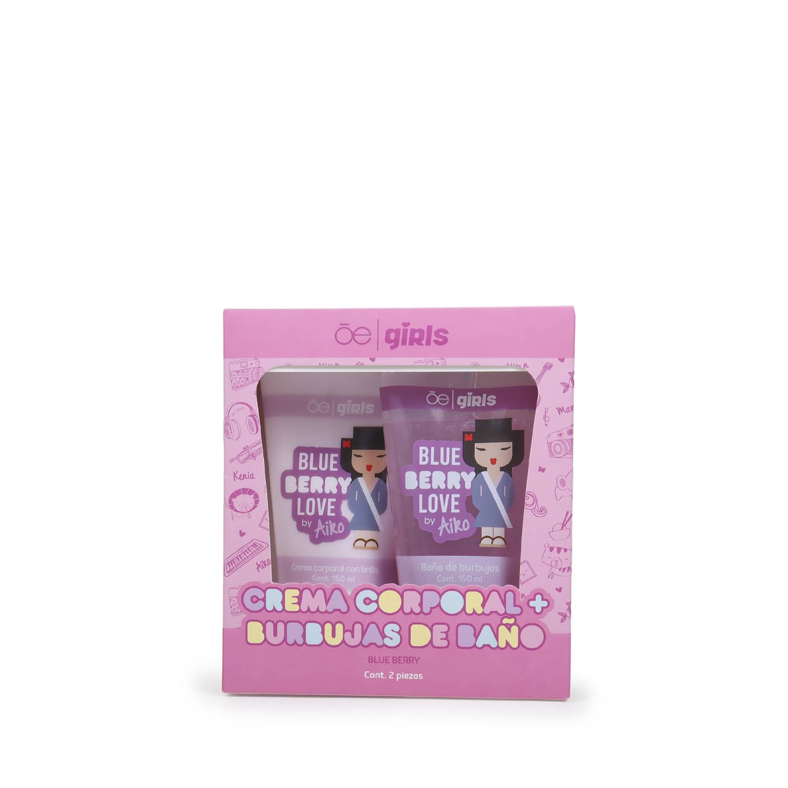 Set Cloe Girls Burbujas de Baño y Crema Corporal Aiko Aroma Moras 150 Ml