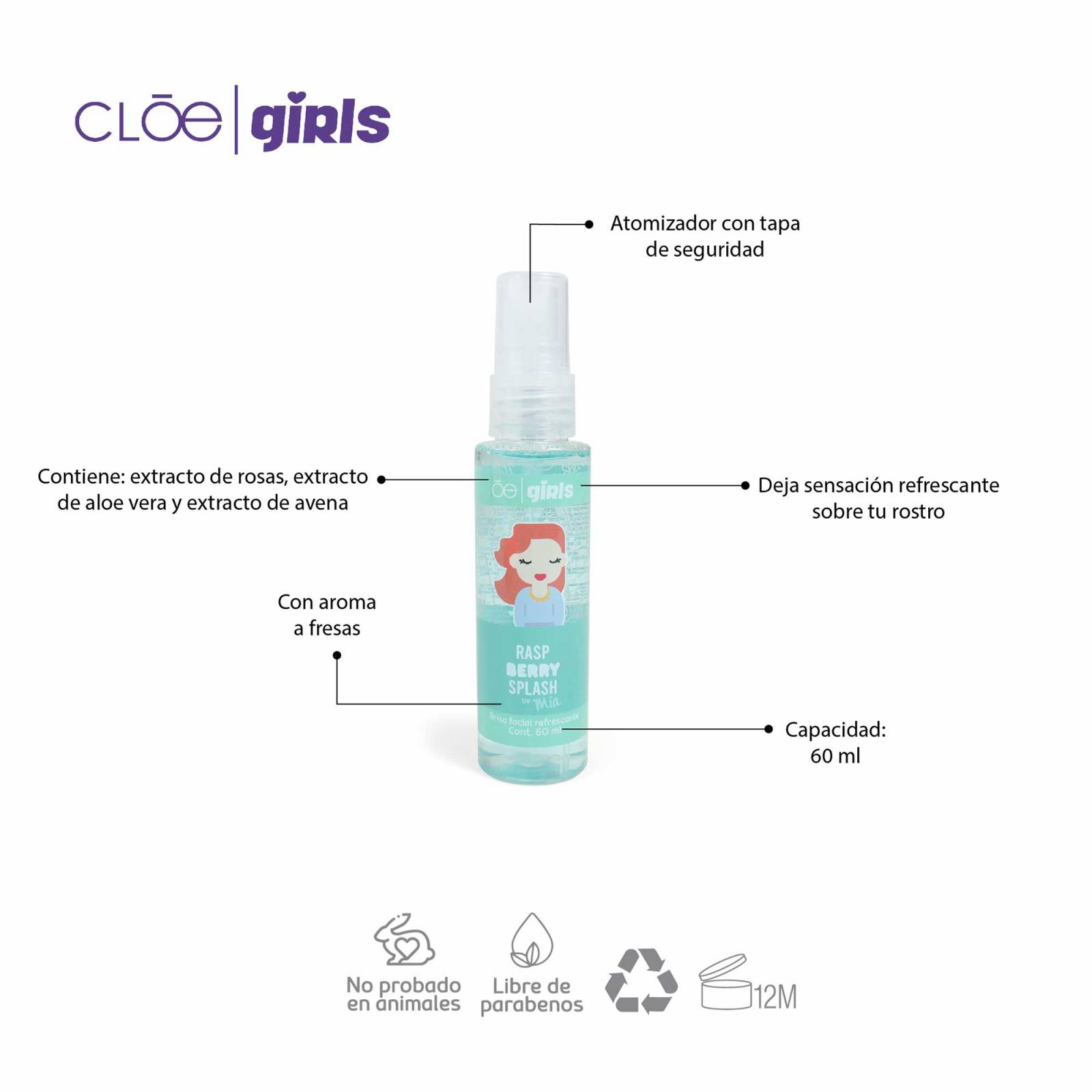 Brisa Facial Cloe Girls Refrescante Mía Aroma Frambuesa 60 Ml