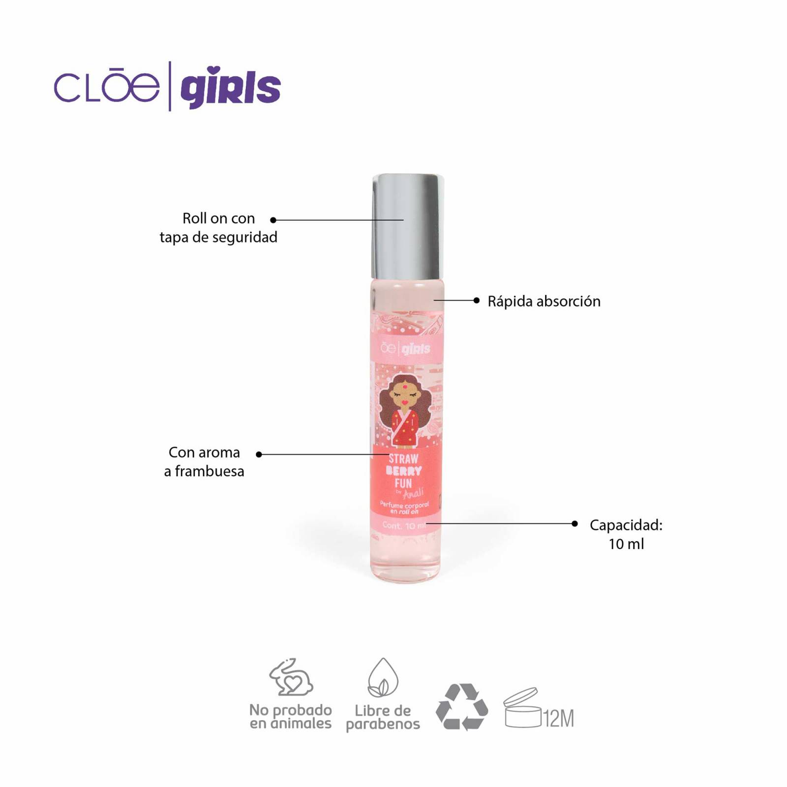 Set Cloe Girls Perfume Roll On Aroma Fresa Moras 10 Ml