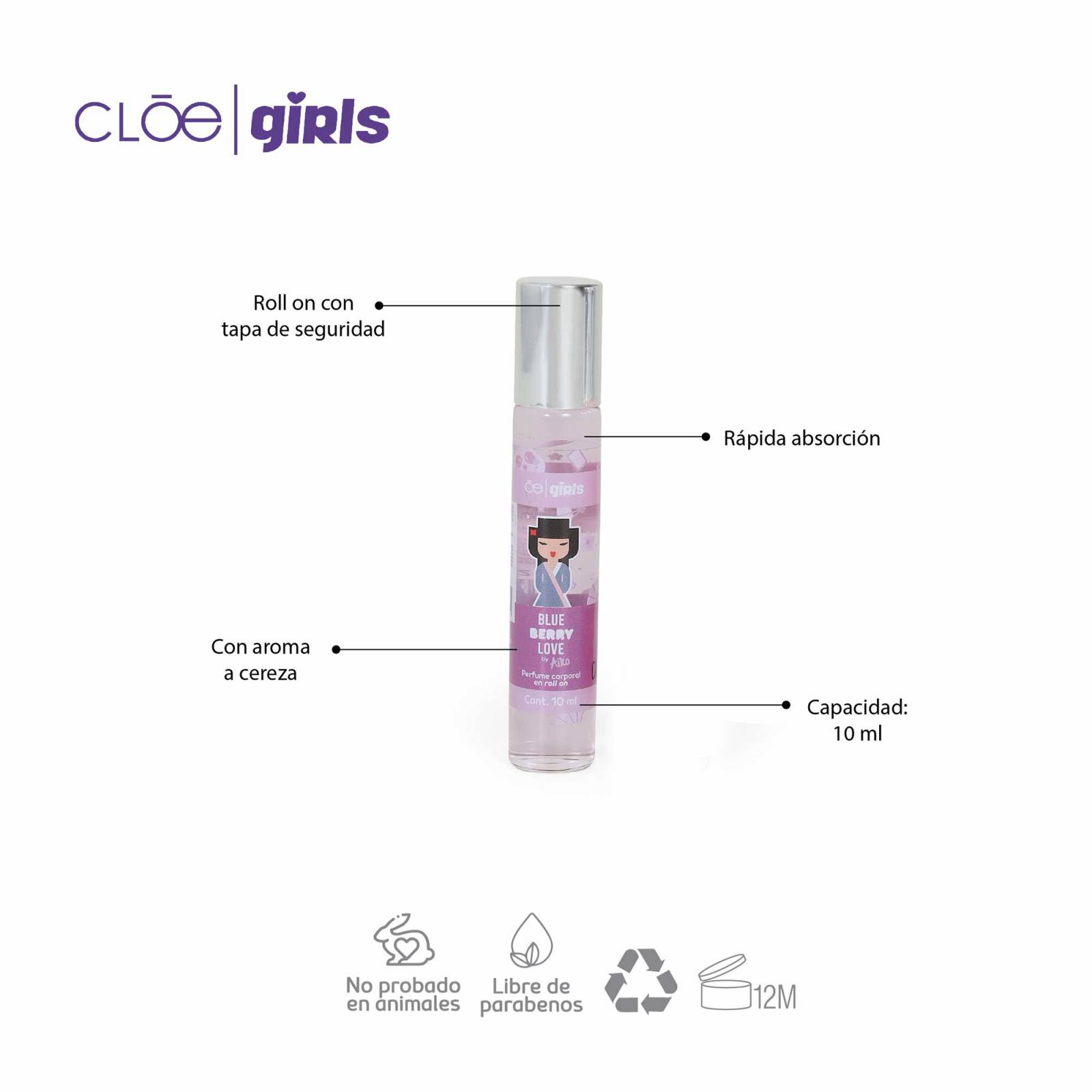 Set Cloe Girls Perfume Roll On Aroma Fresa Moras 10 Ml