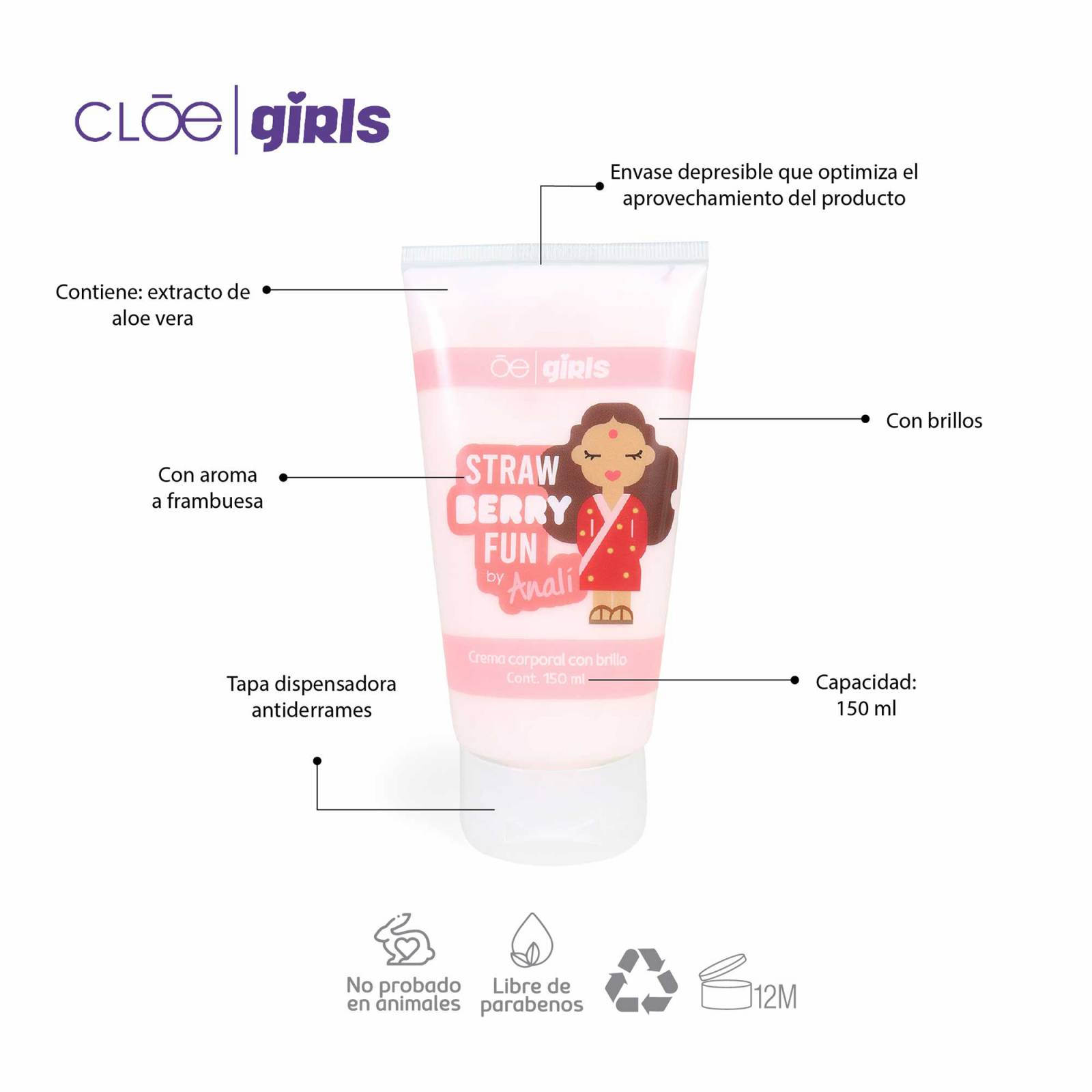 Set Cloe Girls Burbujas de Baño y Crema Corporal Analí Aroma Fresa 150 Ml