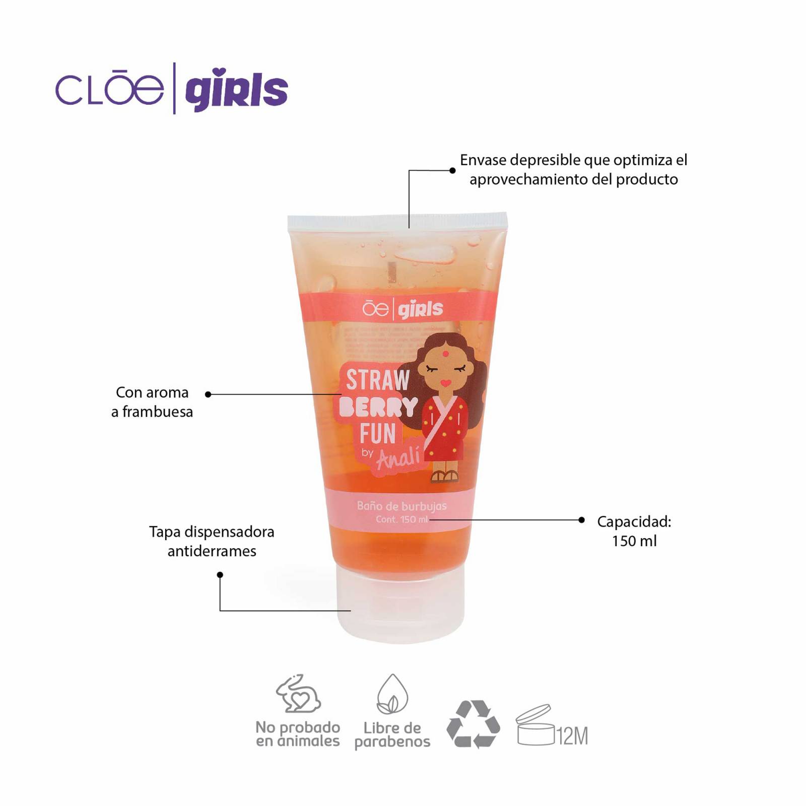 Set Cloe Girls Burbujas de Baño y Crema Corporal Analí Aroma Fresa 150 Ml