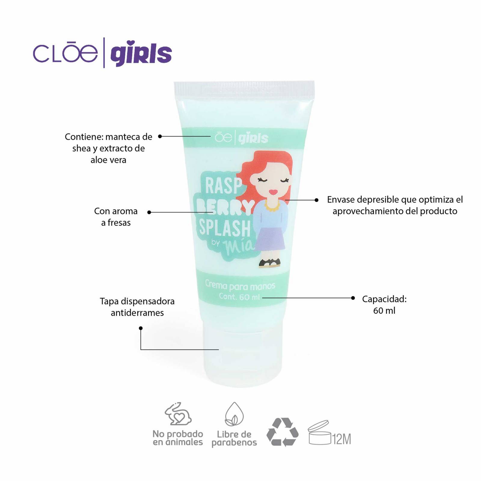 Crema de Manos Cloe Girls Mía Aroma Frambuesa 60 Ml