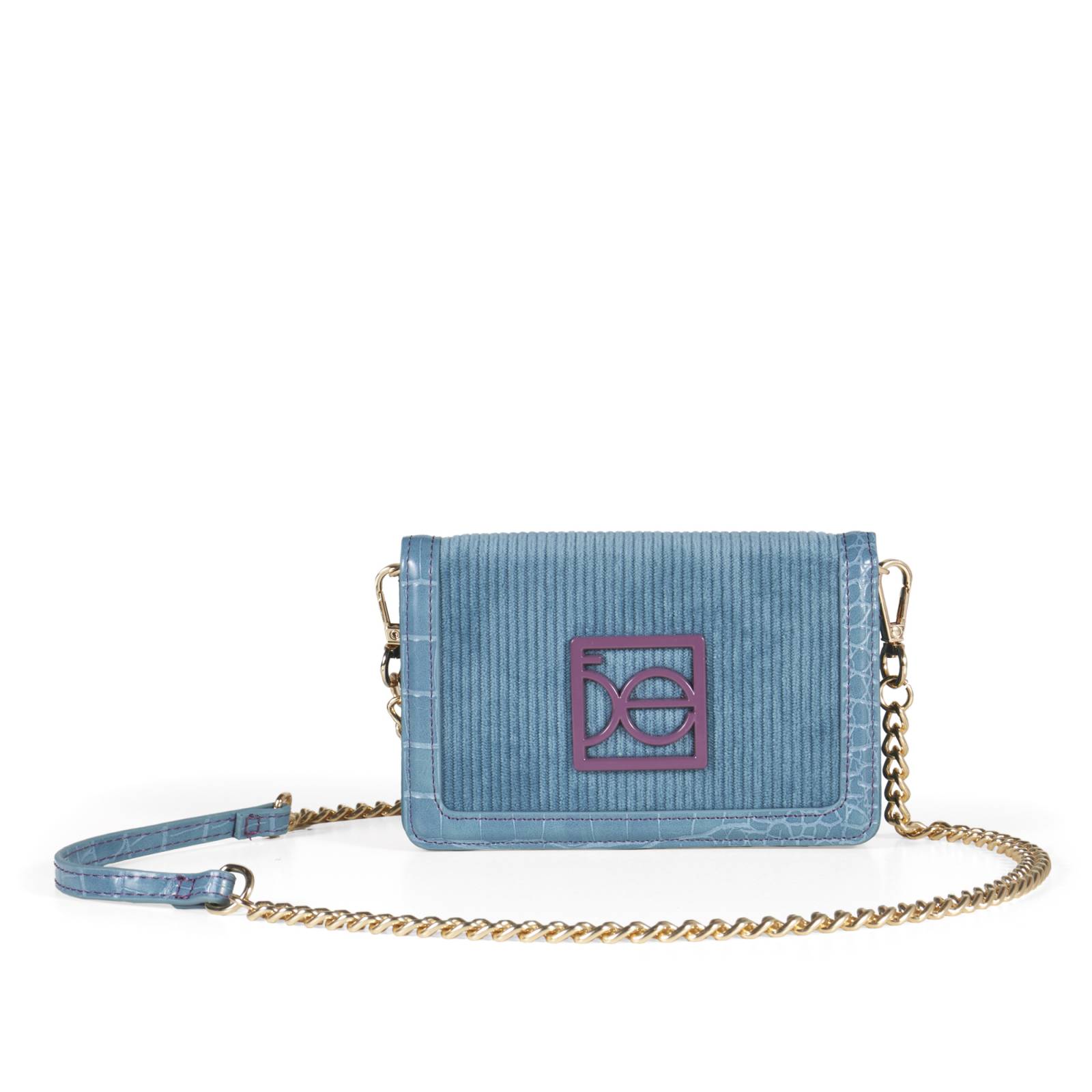 Cartera Mediana Flap Doble Uso Textil color Azul Turquesa
