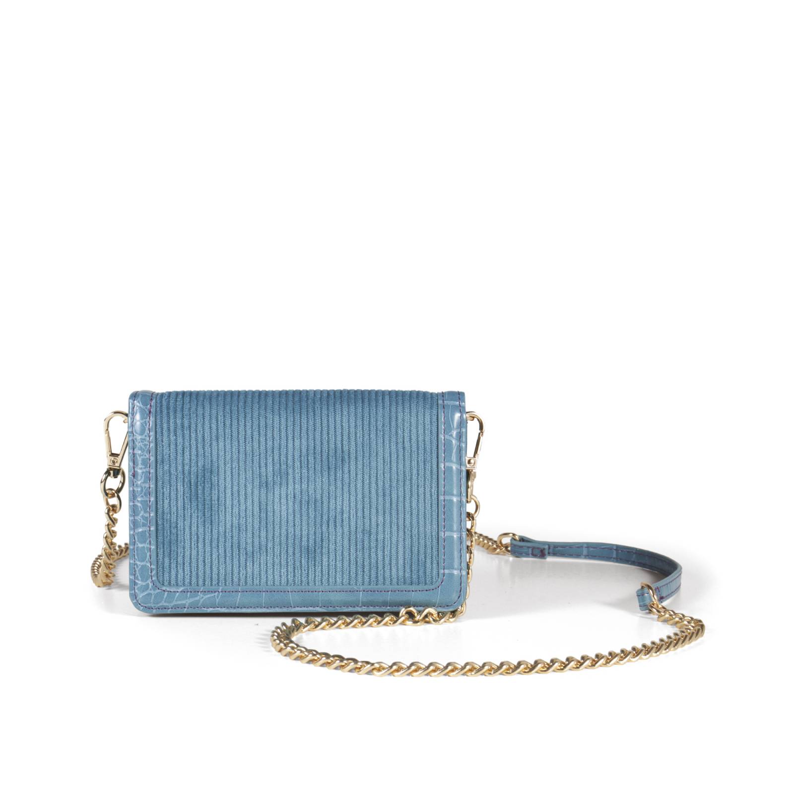 Cartera Mediana Flap Doble Uso Textil color Azul Turquesa