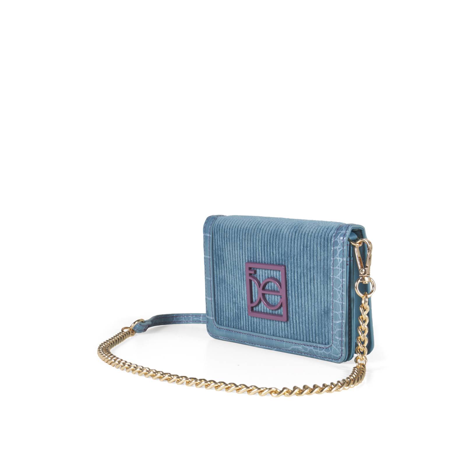 Cartera Mediana Flap Doble Uso Textil color Azul Turquesa