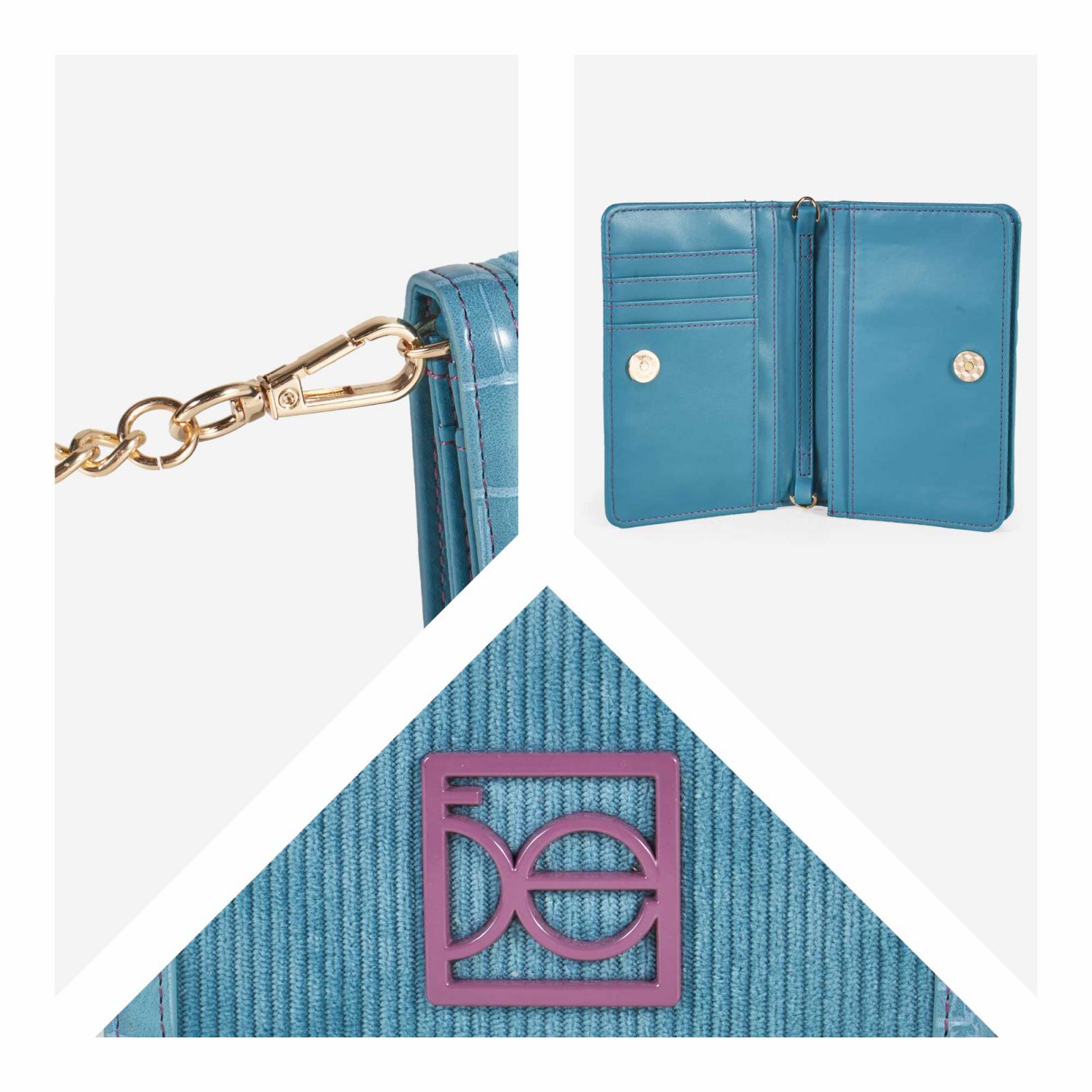 Cartera Mediana Flap Doble Uso Textil color Azul Turquesa